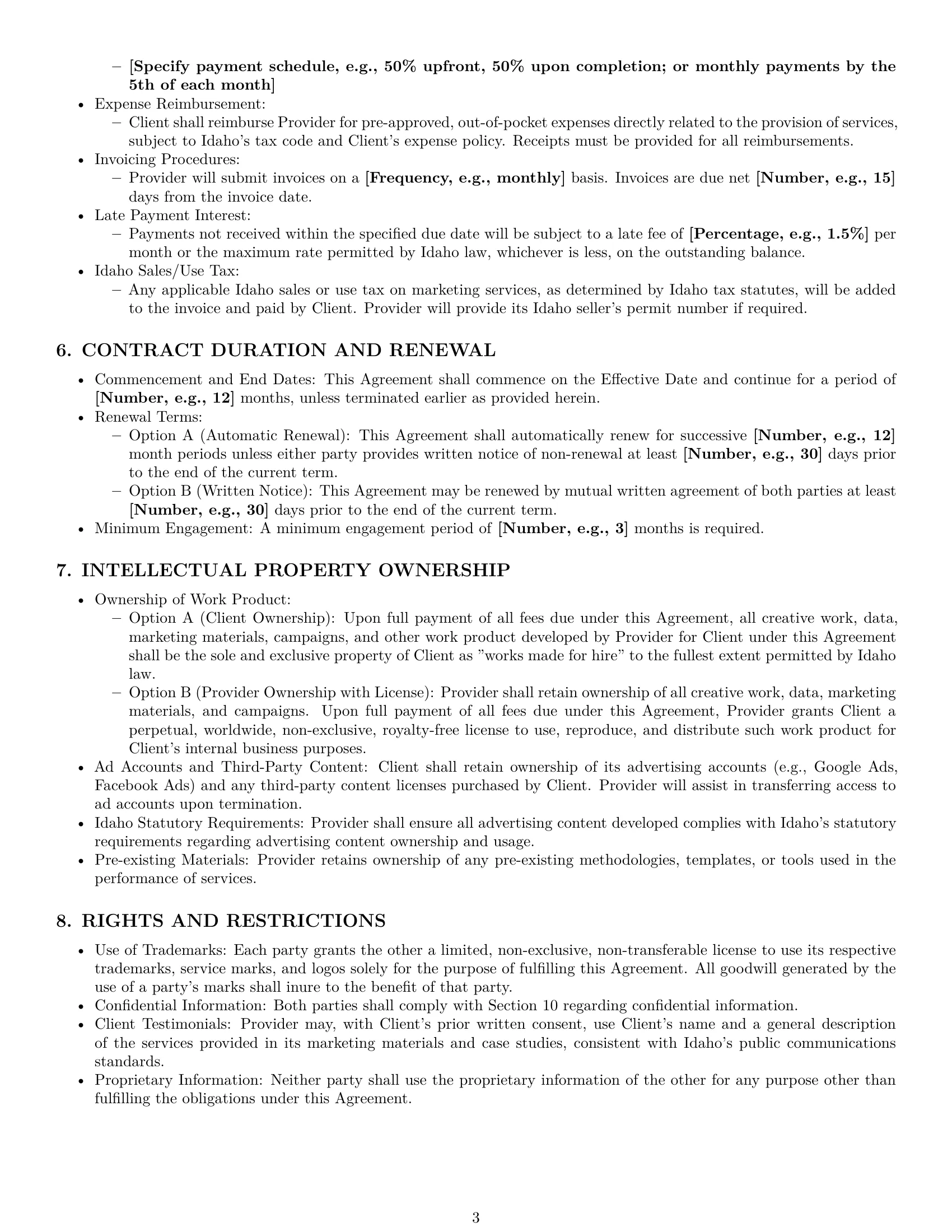 Preview page 3 of Pro Idaho marketing service contract template