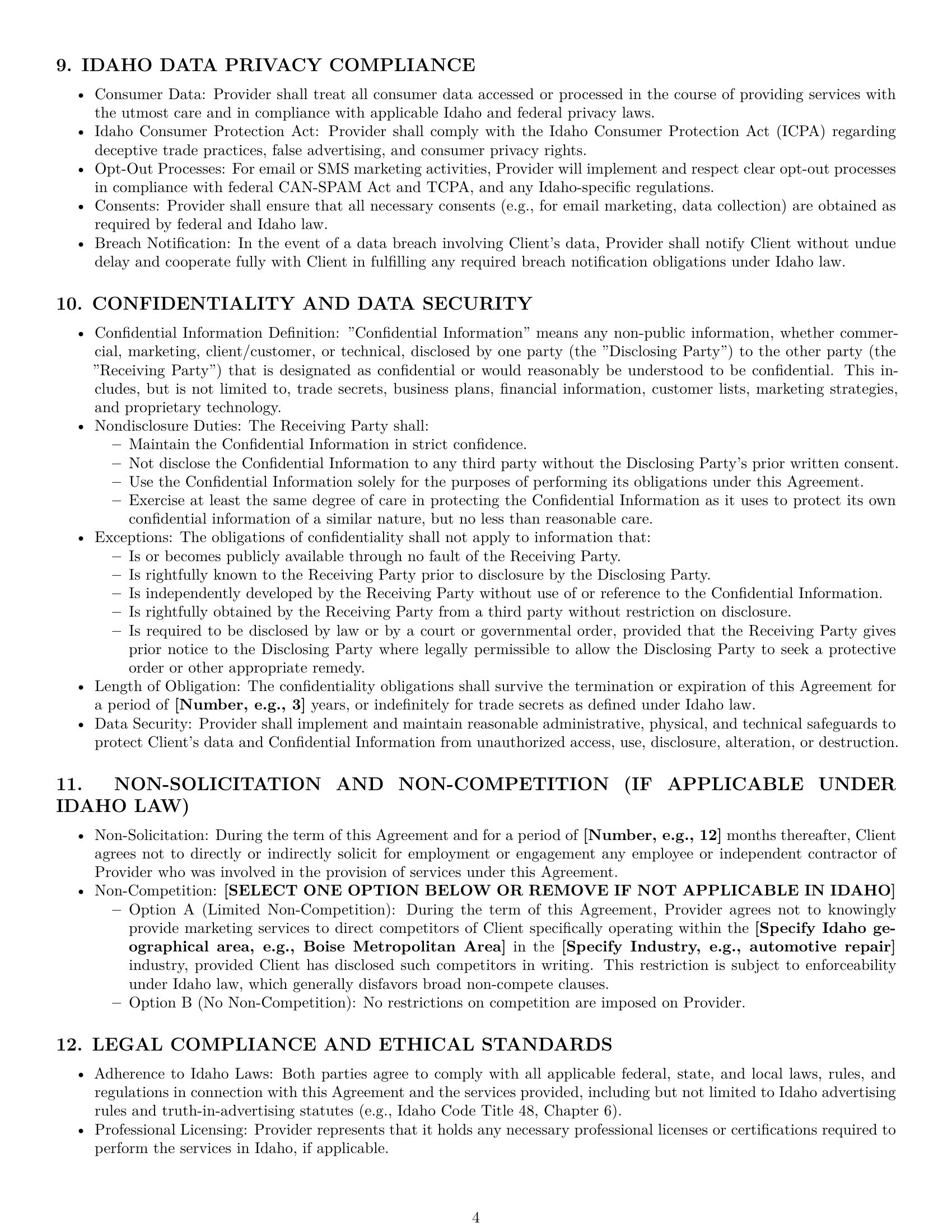 Preview page 4 of Pro Idaho marketing service contract template