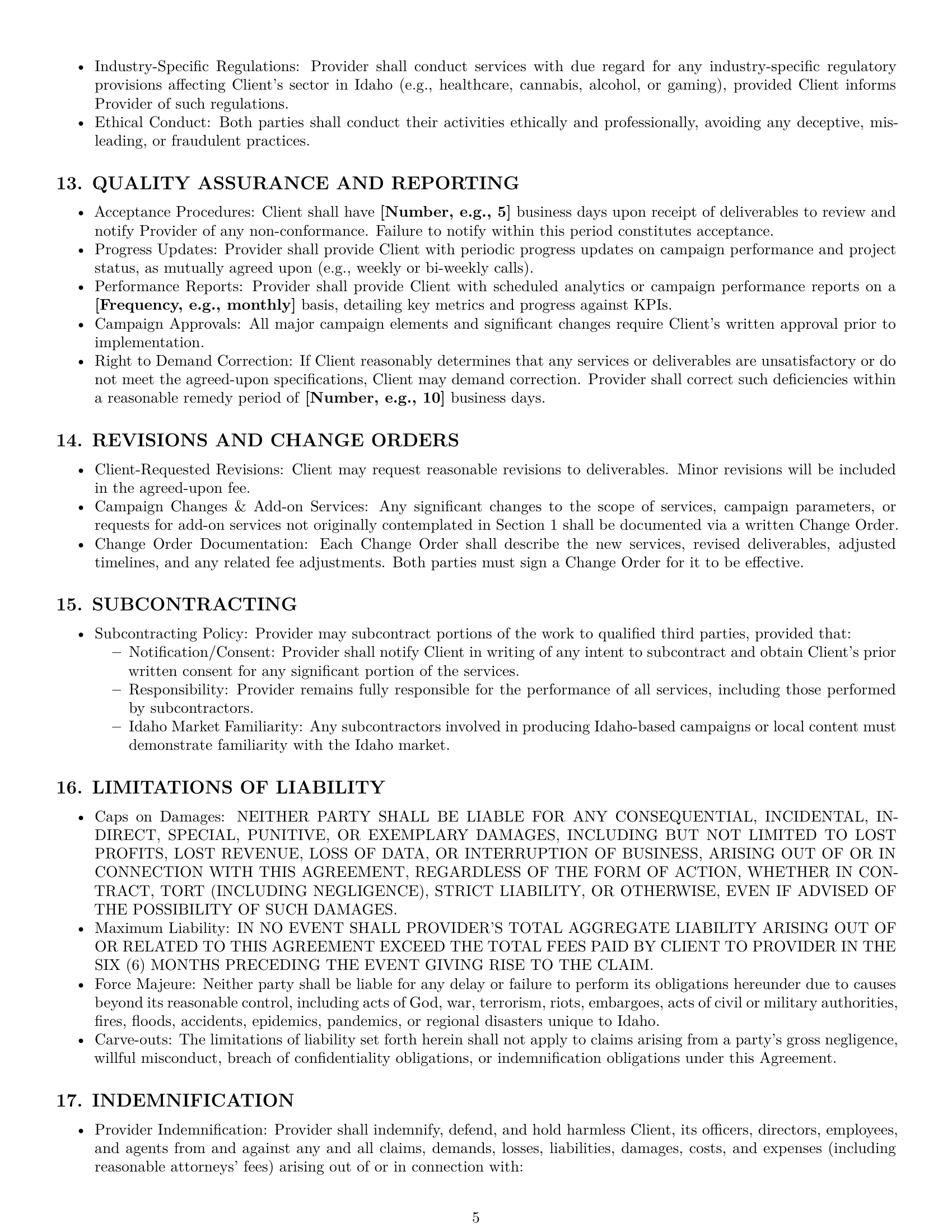 Preview page 5 of Pro Idaho marketing service contract template