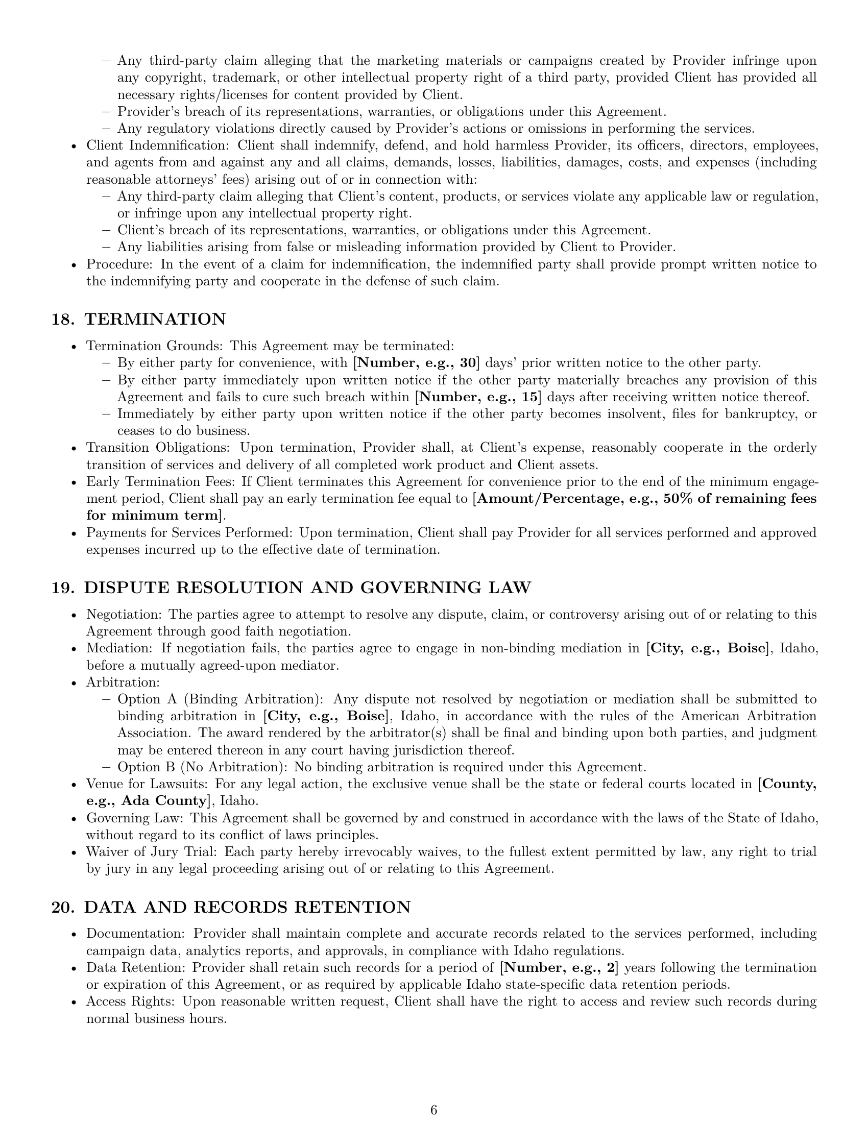 Preview page 6 of Pro Idaho marketing service contract template