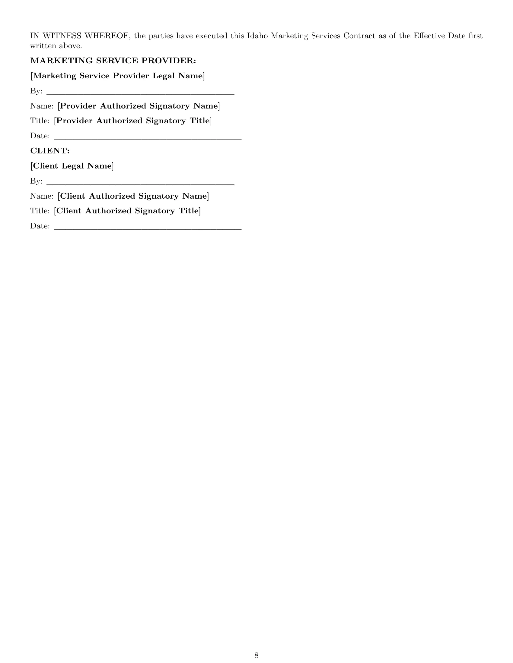Preview page 8 of Pro Idaho marketing service contract template