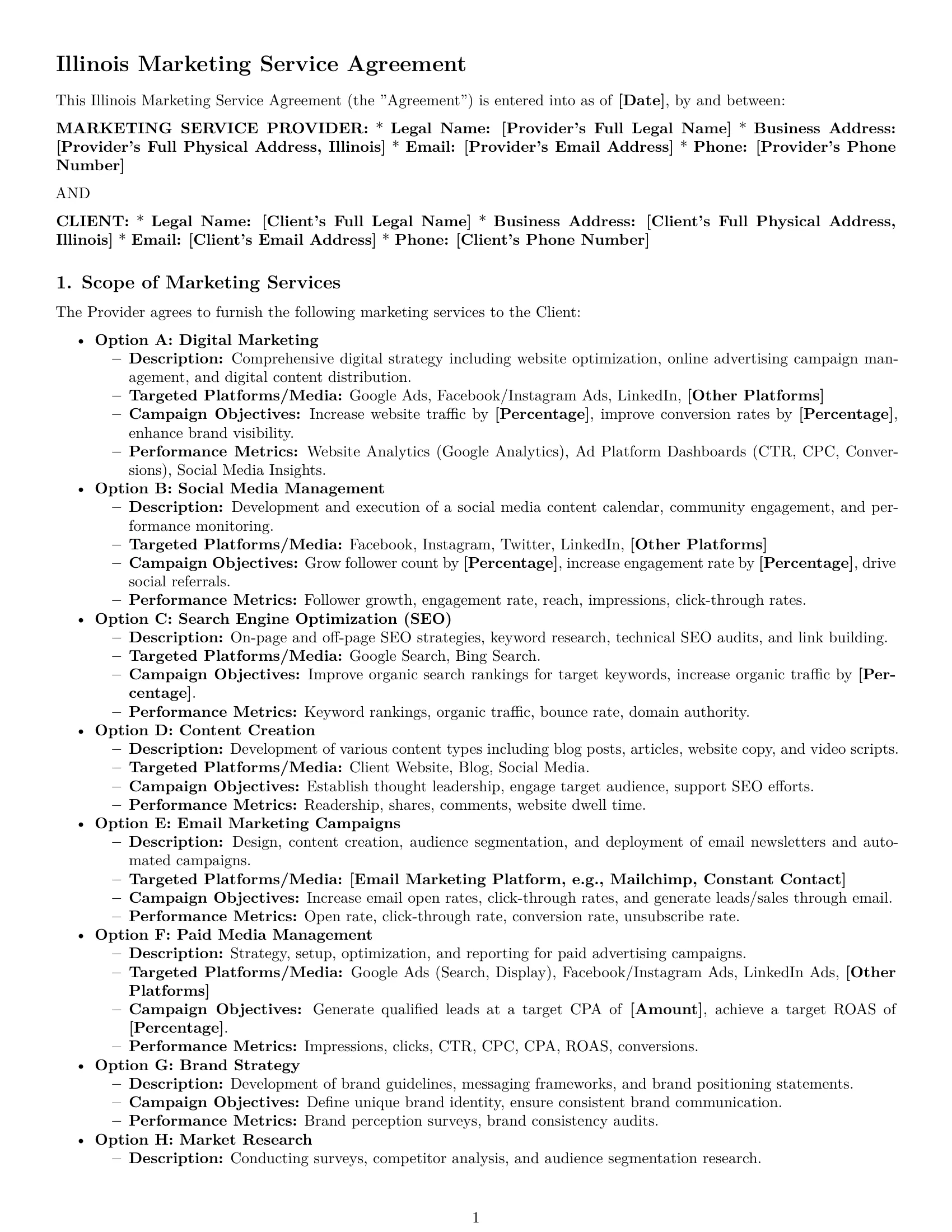 Preview page 1 of Pro Illinois marketing service contract template