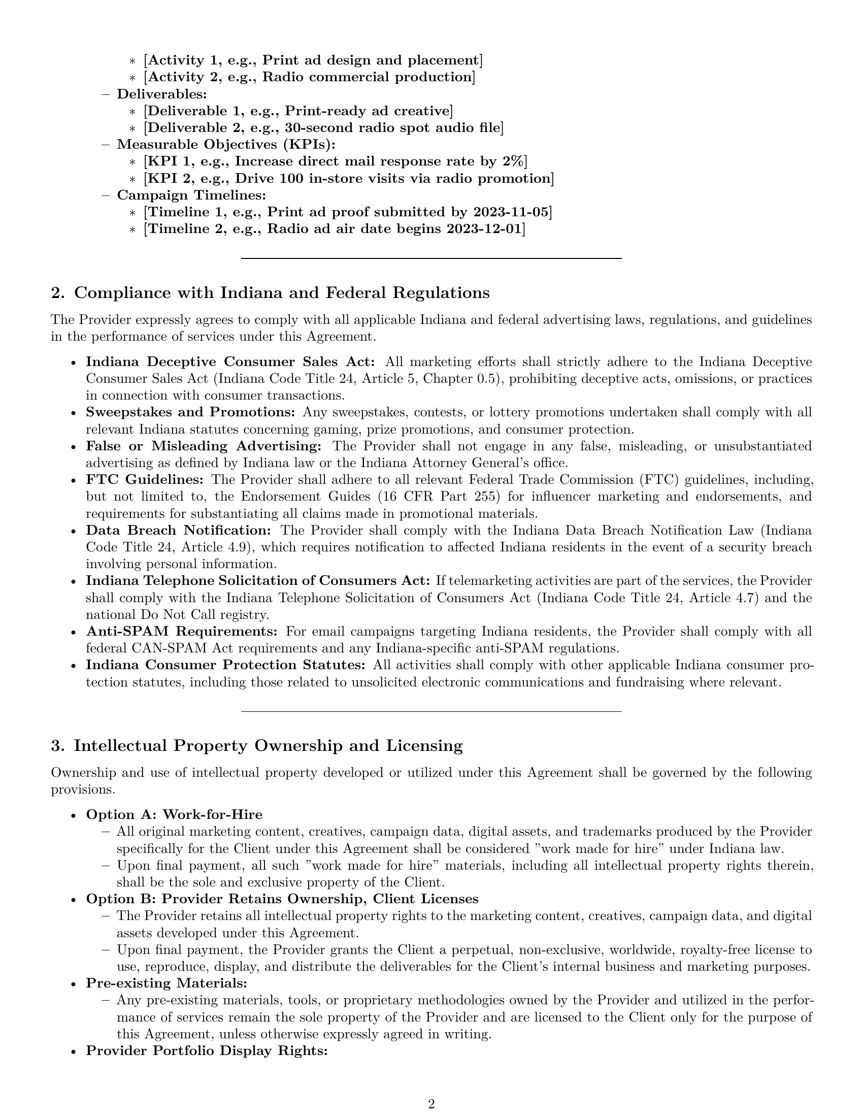 Preview page 2 of Pro Indiana marketing service contract template