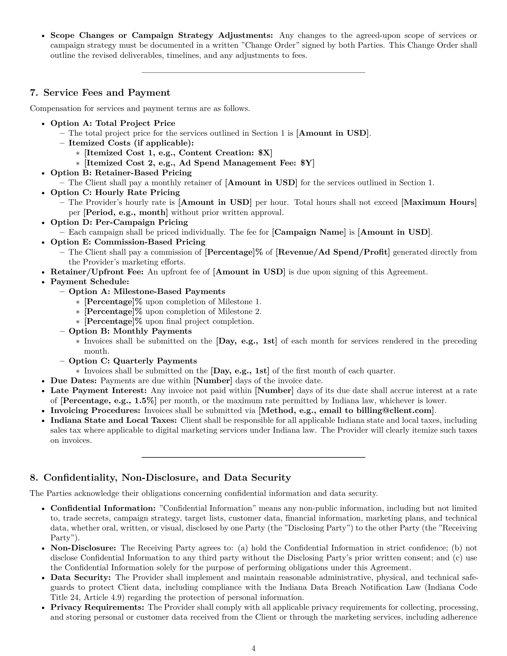 Preview page 4 of Pro Indiana marketing service contract template