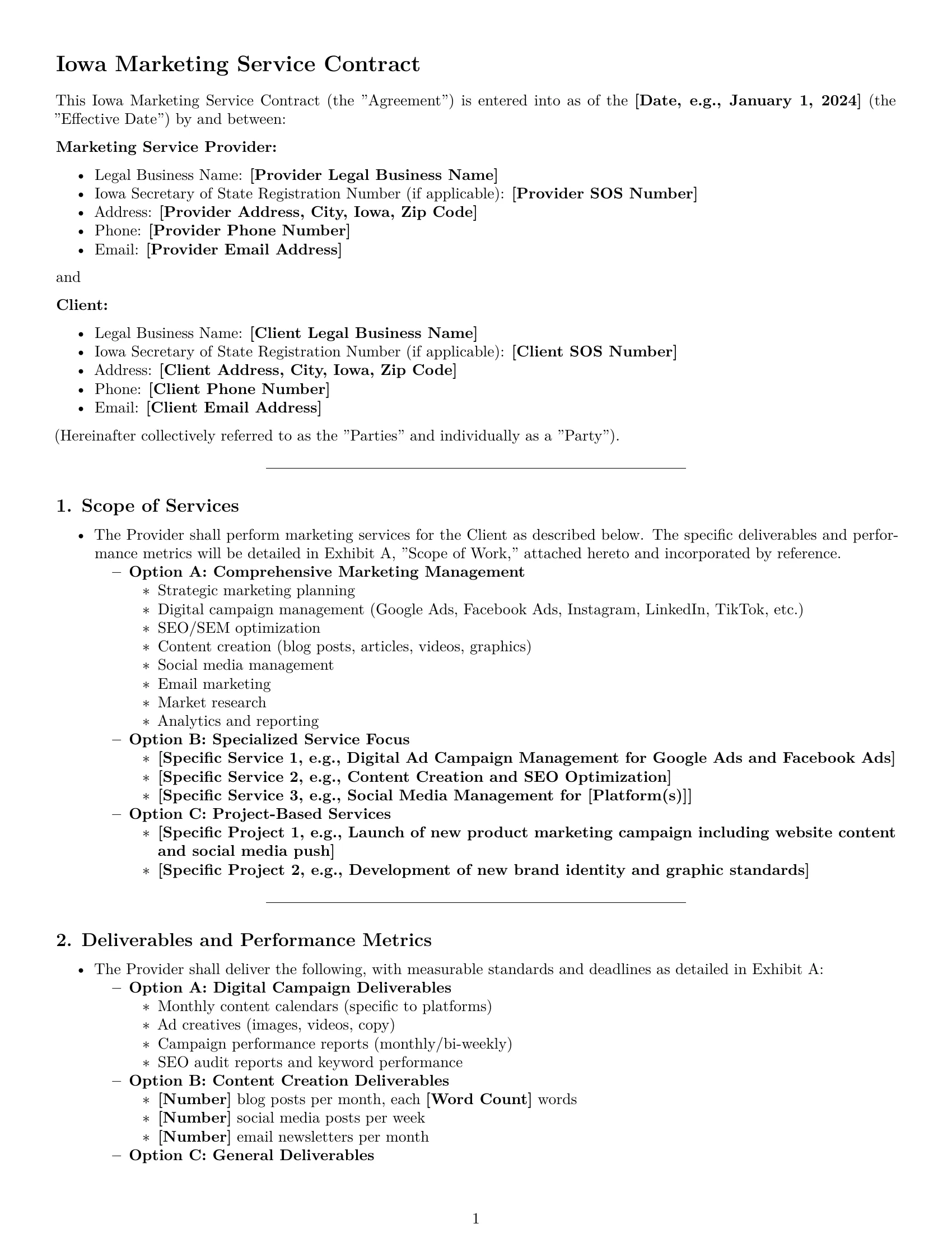Preview page 1 of Pro Iowa marketing service contract template