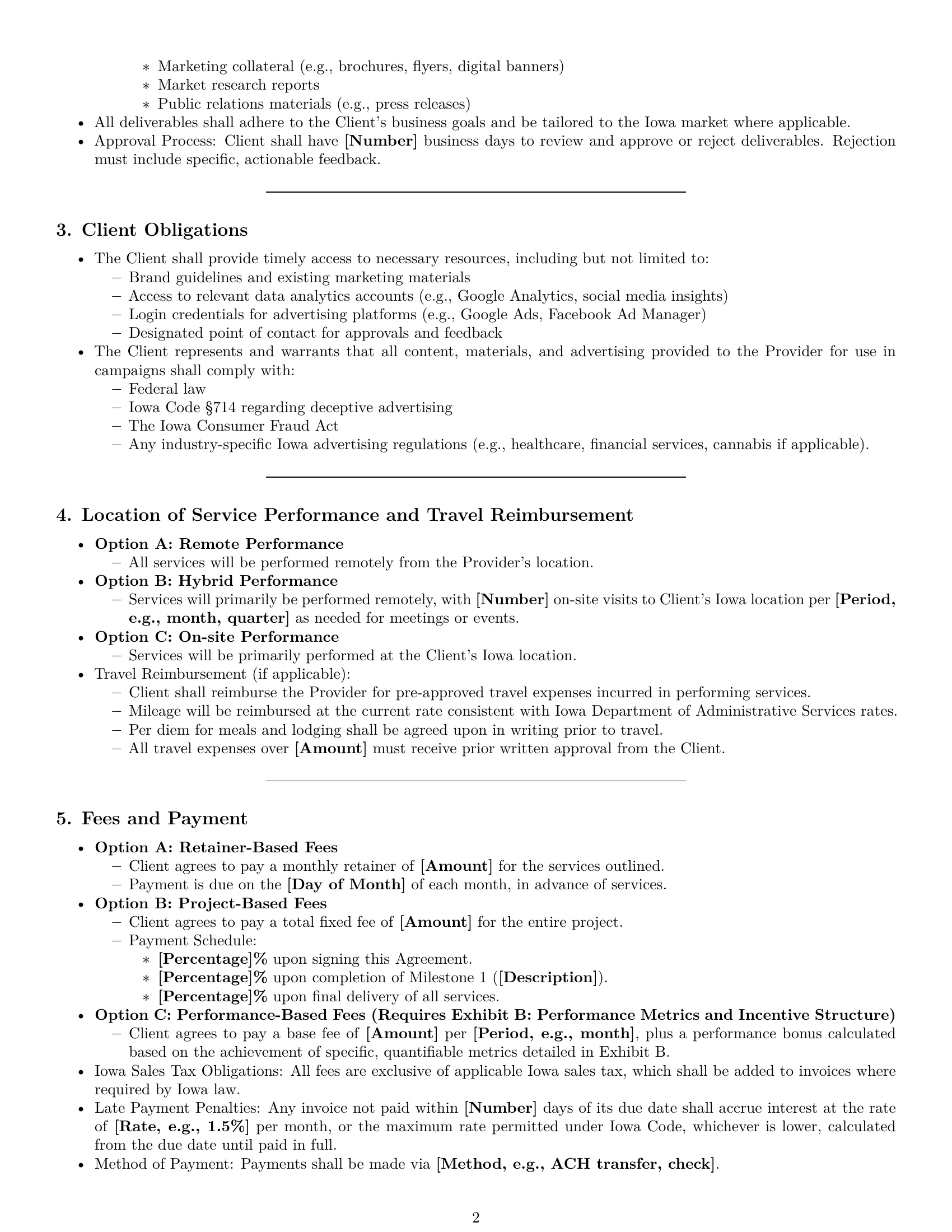 Preview page 2 of Pro Iowa marketing service contract template