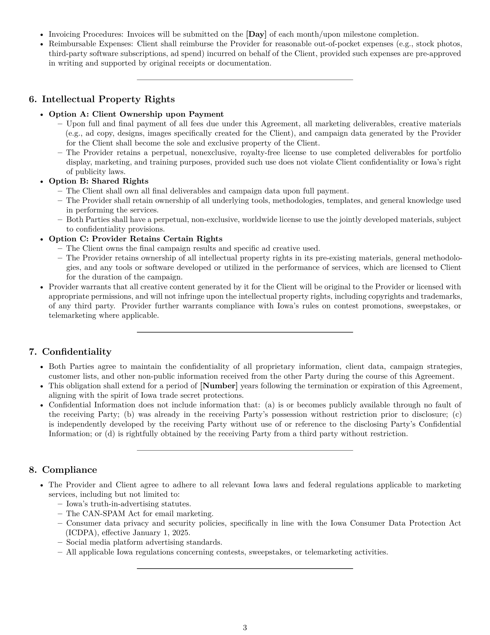 Preview page 3 of Pro Iowa marketing service contract template