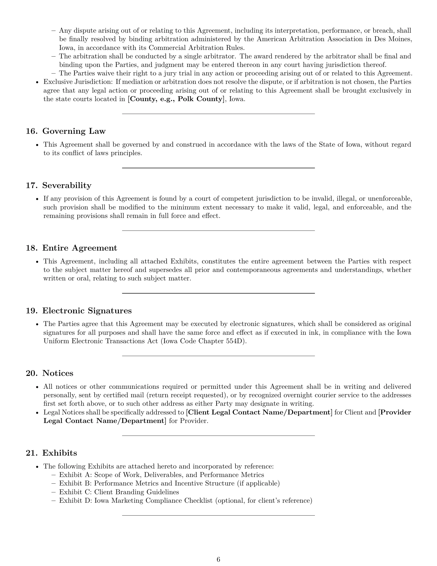 Preview page 6 of Pro Iowa marketing service contract template