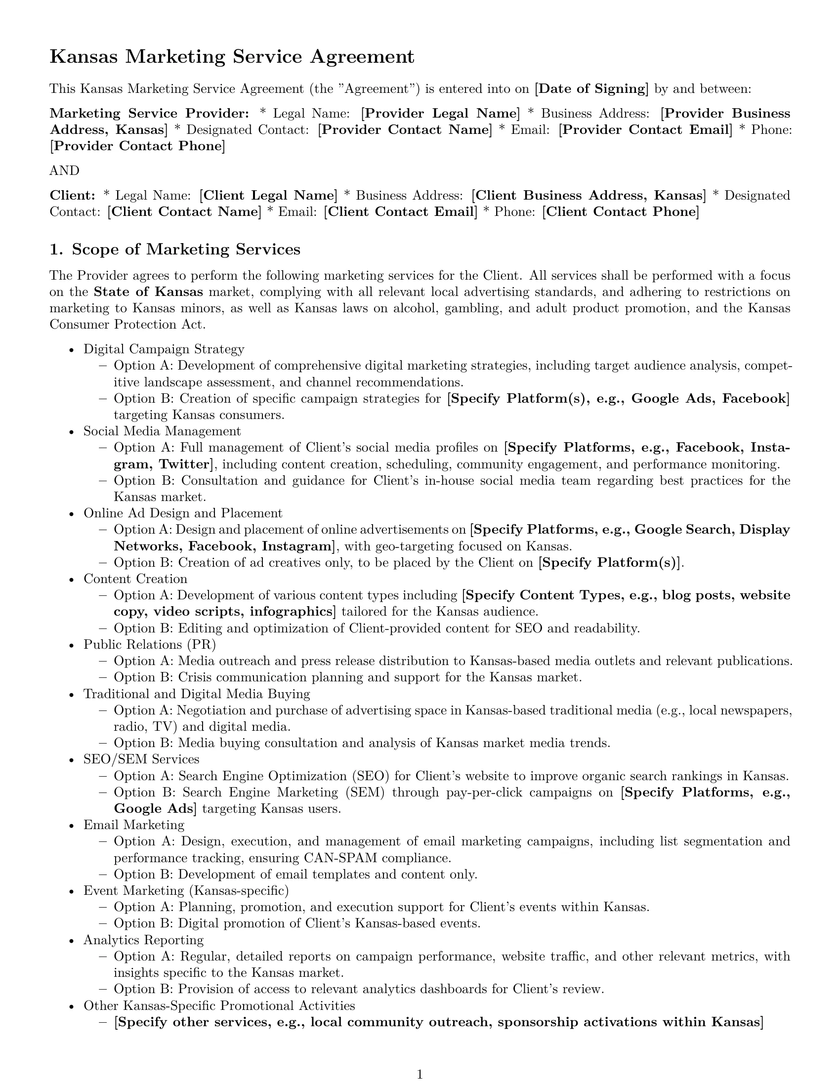 Preview page 1 of Pro Kansas marketing service contract template