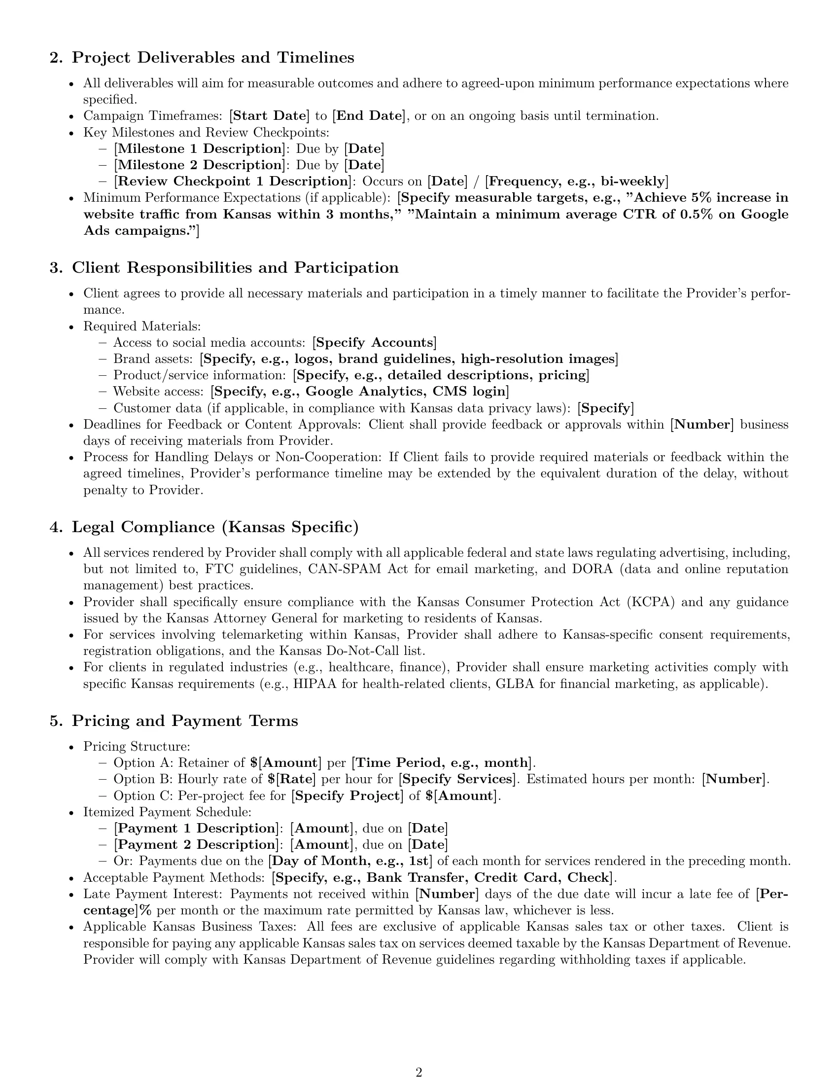 Preview page 2 of Pro Kansas marketing service contract template