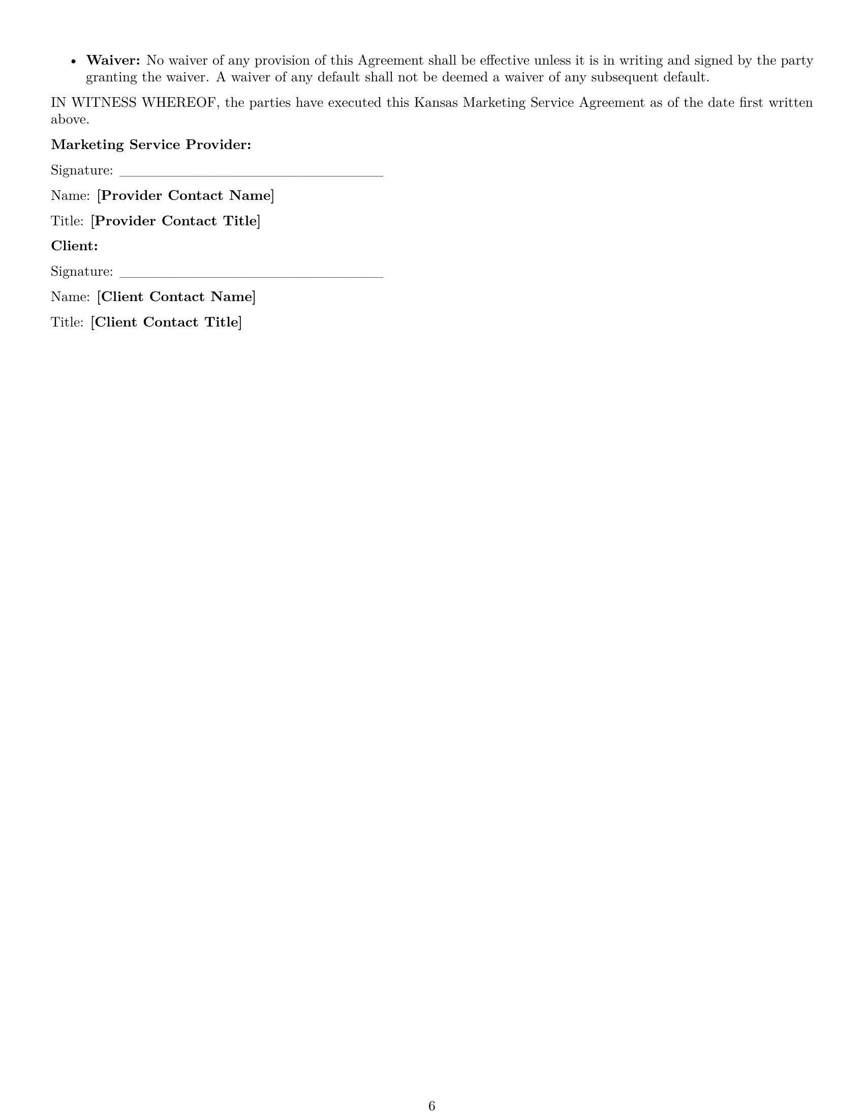 Preview page 6 of Pro Kansas marketing service contract template