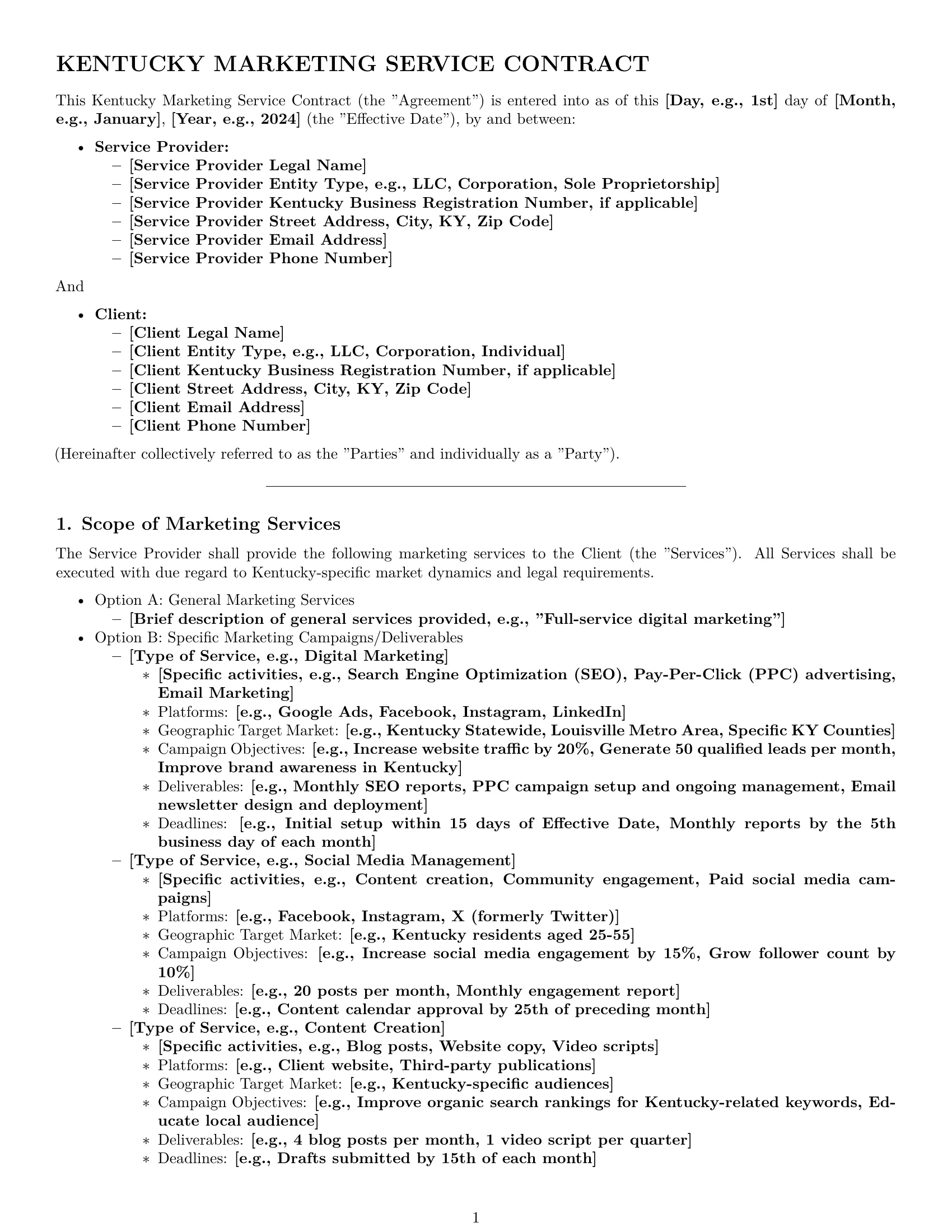 Preview page 1 of Pro Kentucky marketing service contract template
