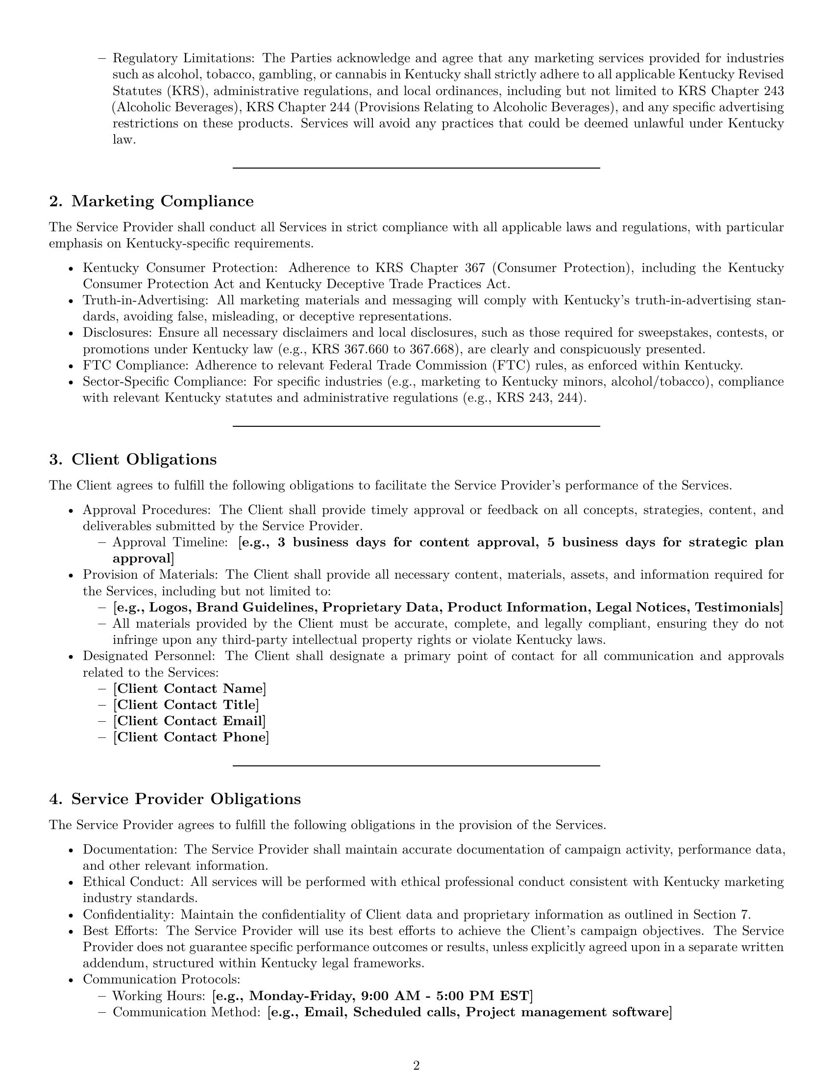 Preview page 2 of Pro Kentucky marketing service contract template