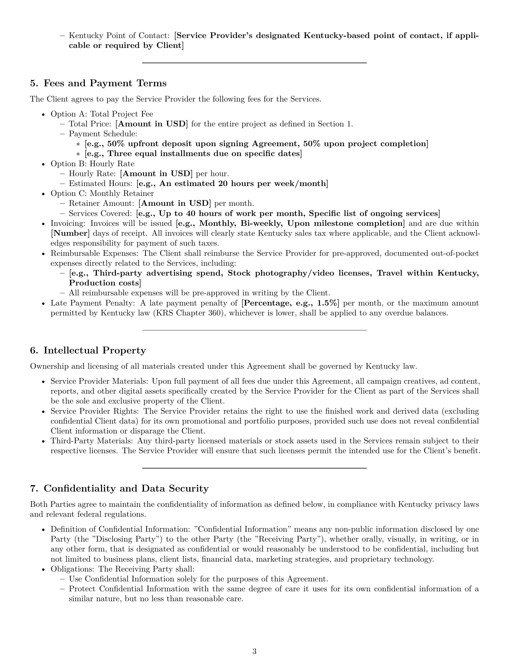 Preview page 3 of Pro Kentucky marketing service contract template
