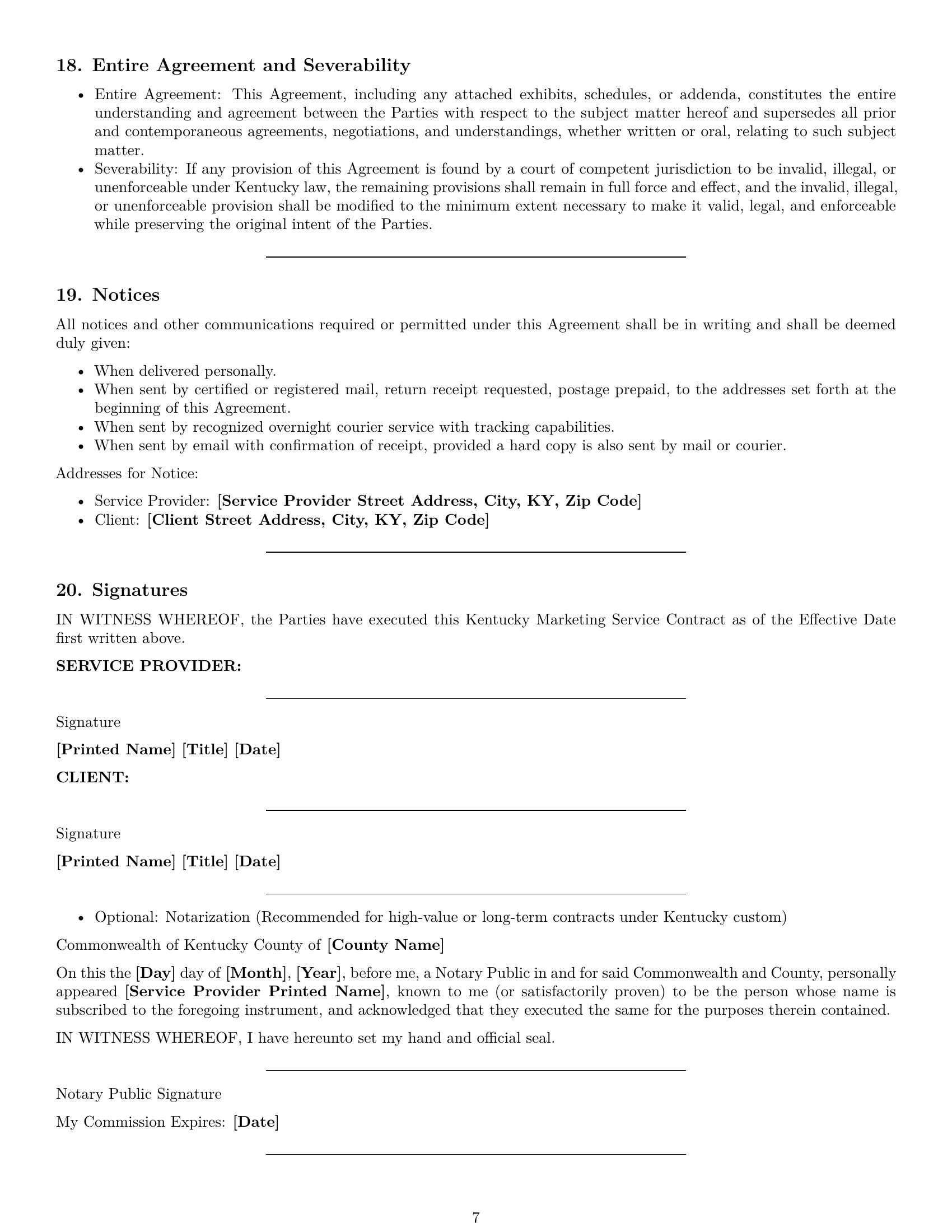 Preview page 7 of Pro Kentucky marketing service contract template