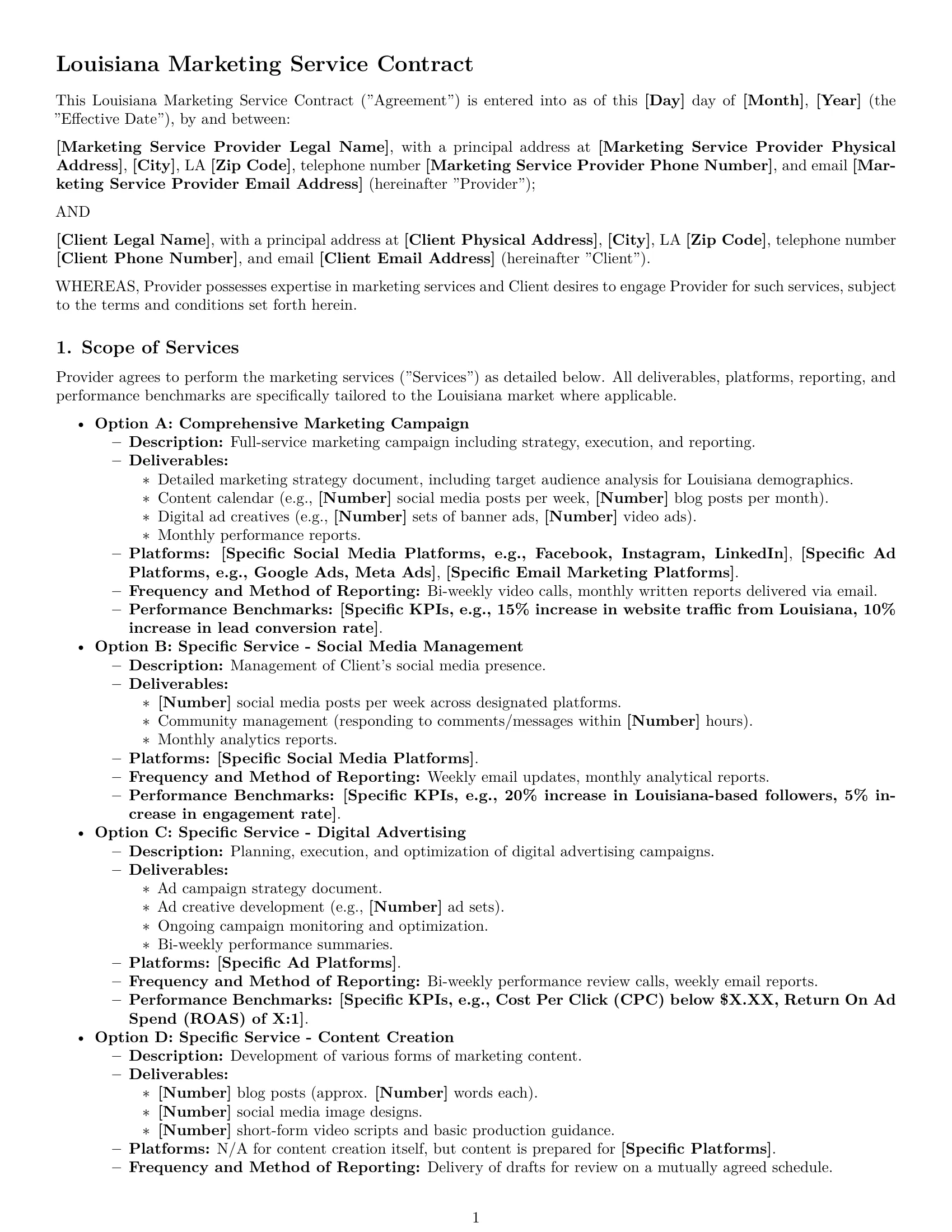 Preview page 1 of Pro Louisiana marketing service contract template