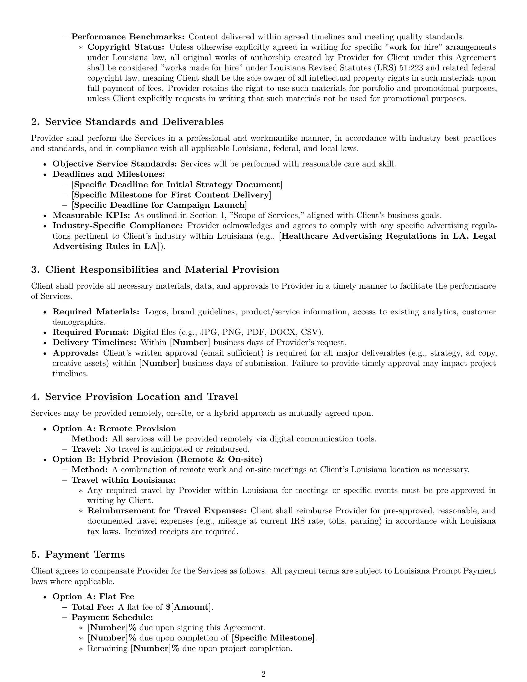 Preview page 2 of Pro Louisiana marketing service contract template