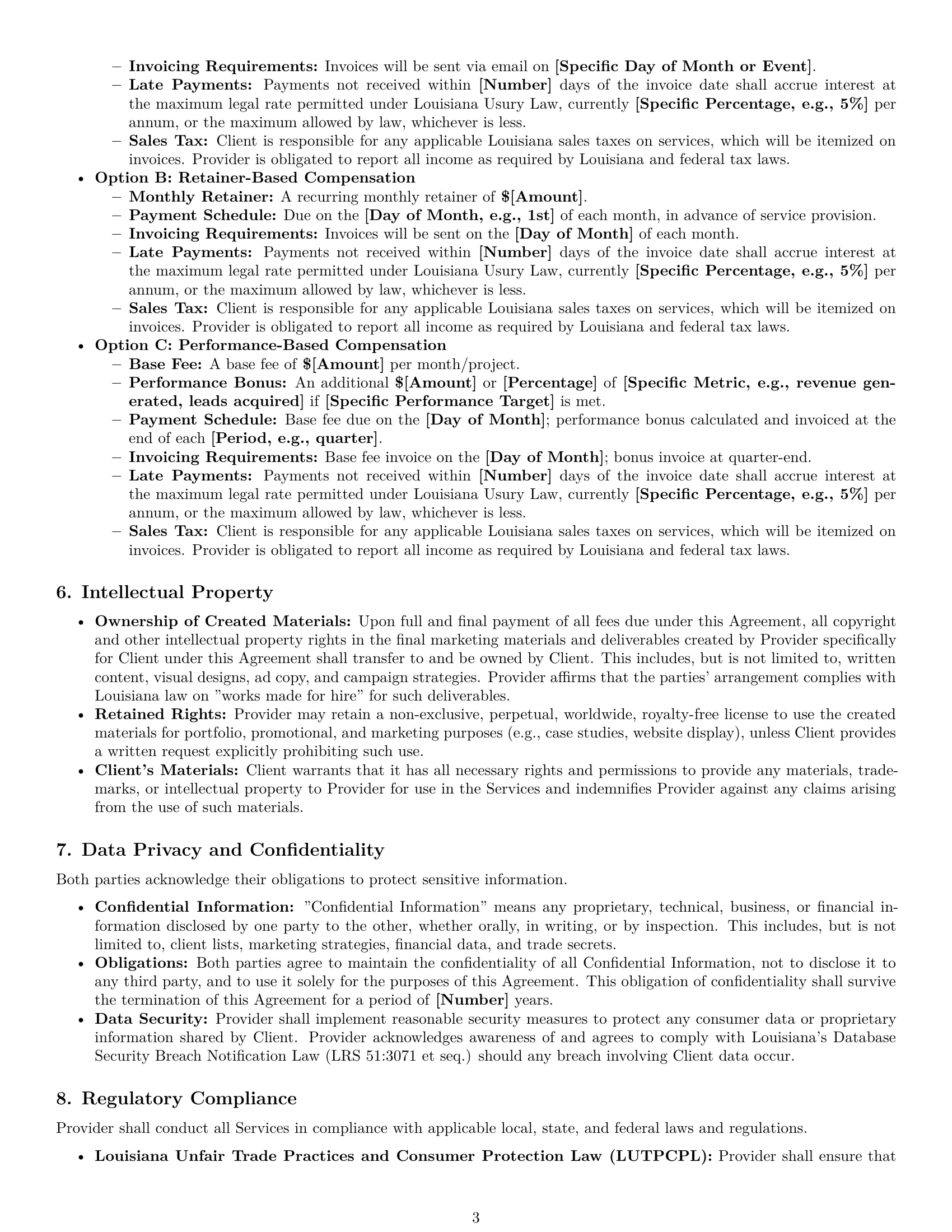 Preview page 3 of Pro Louisiana marketing service contract template