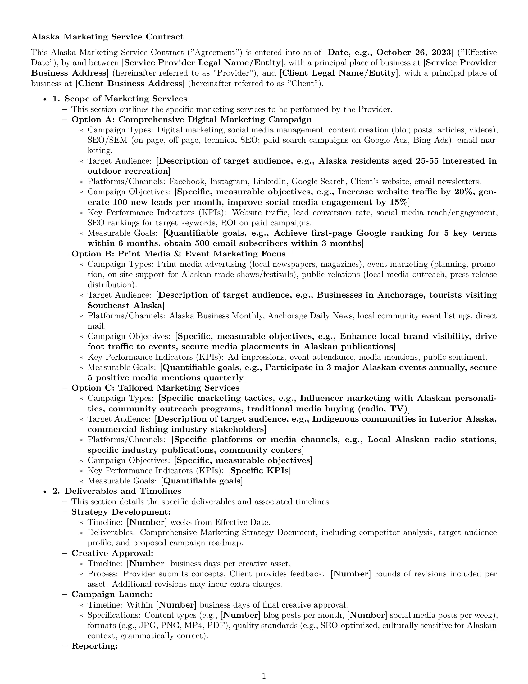 Preview page 1 of Pro Alaska marketing service contract template
