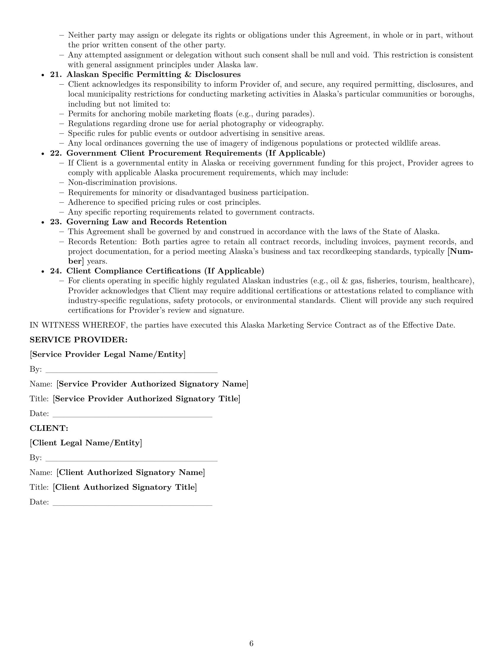 Preview page 6 of Pro Alaska marketing service contract template