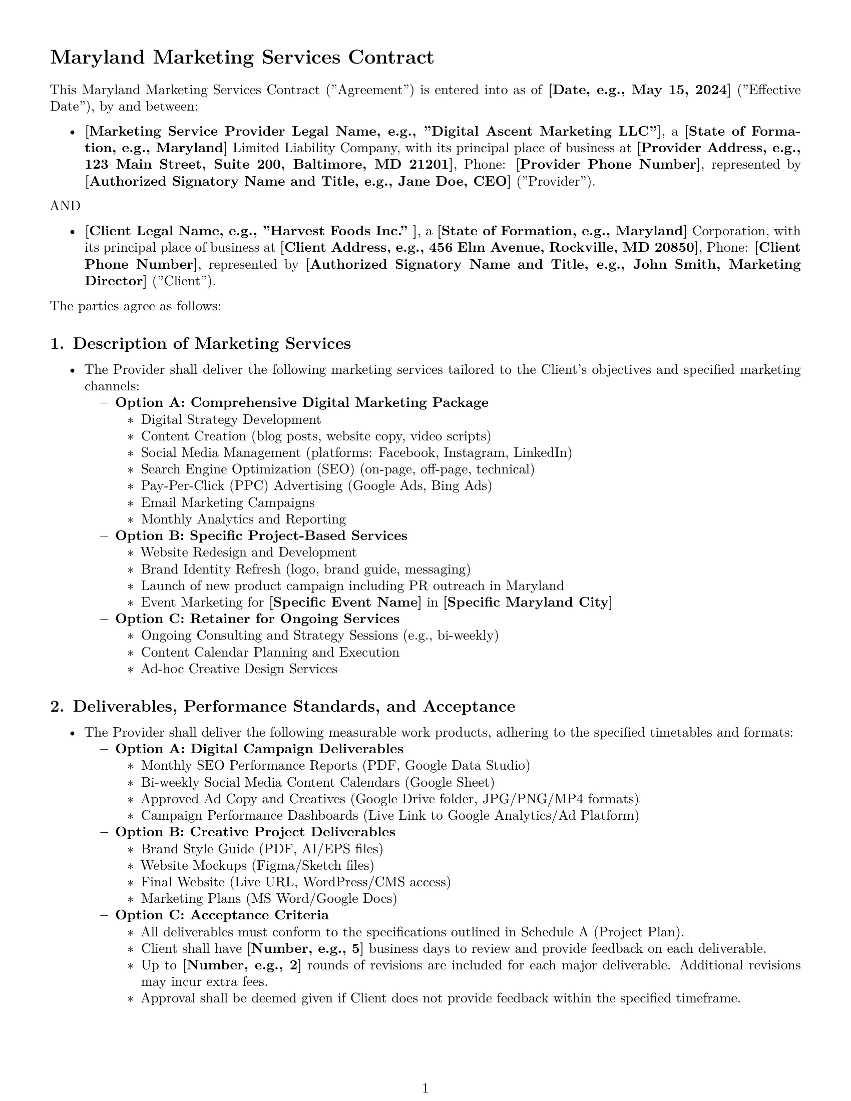 Preview page 1 of Pro Maryland marketing service contract template