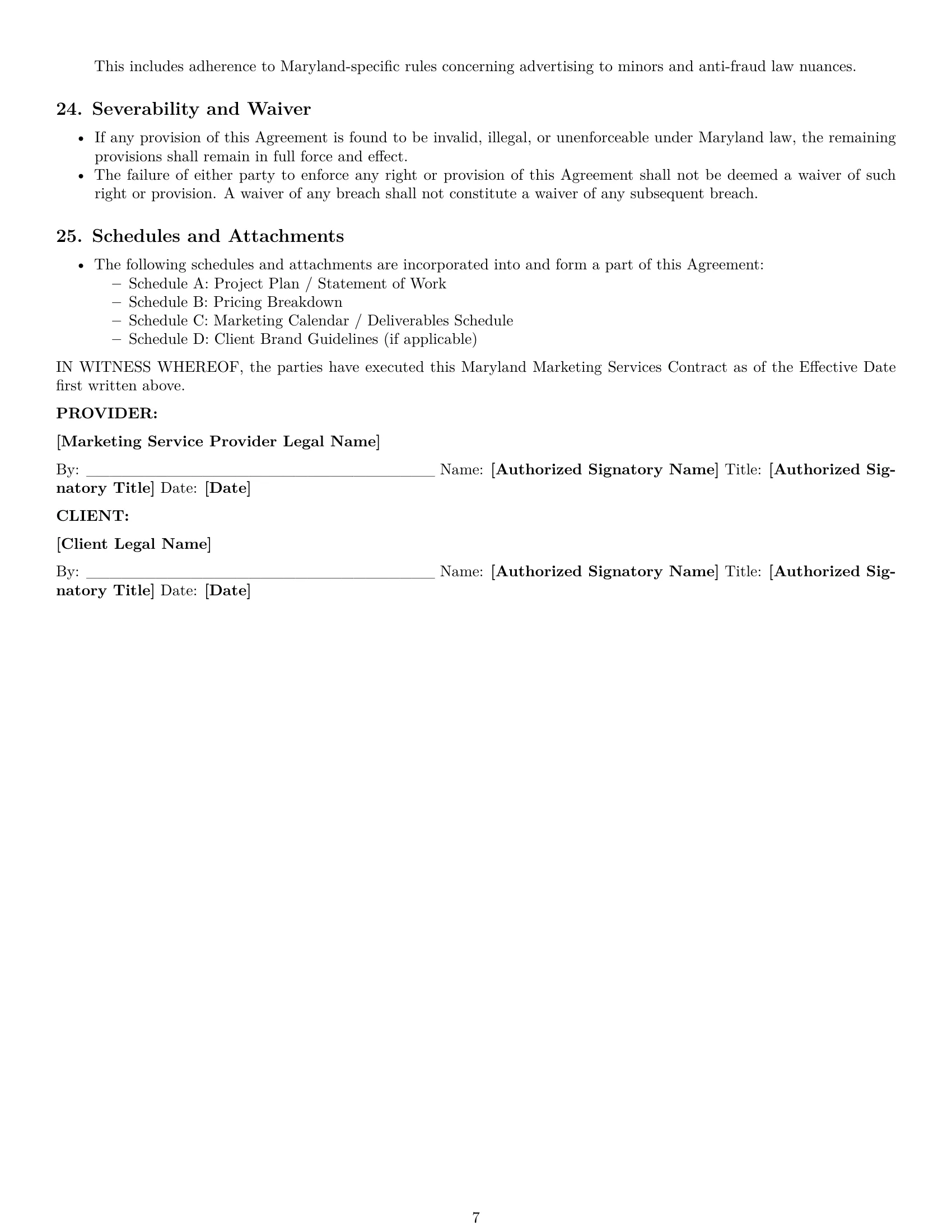 Preview page 7 of Pro Maryland marketing service contract template