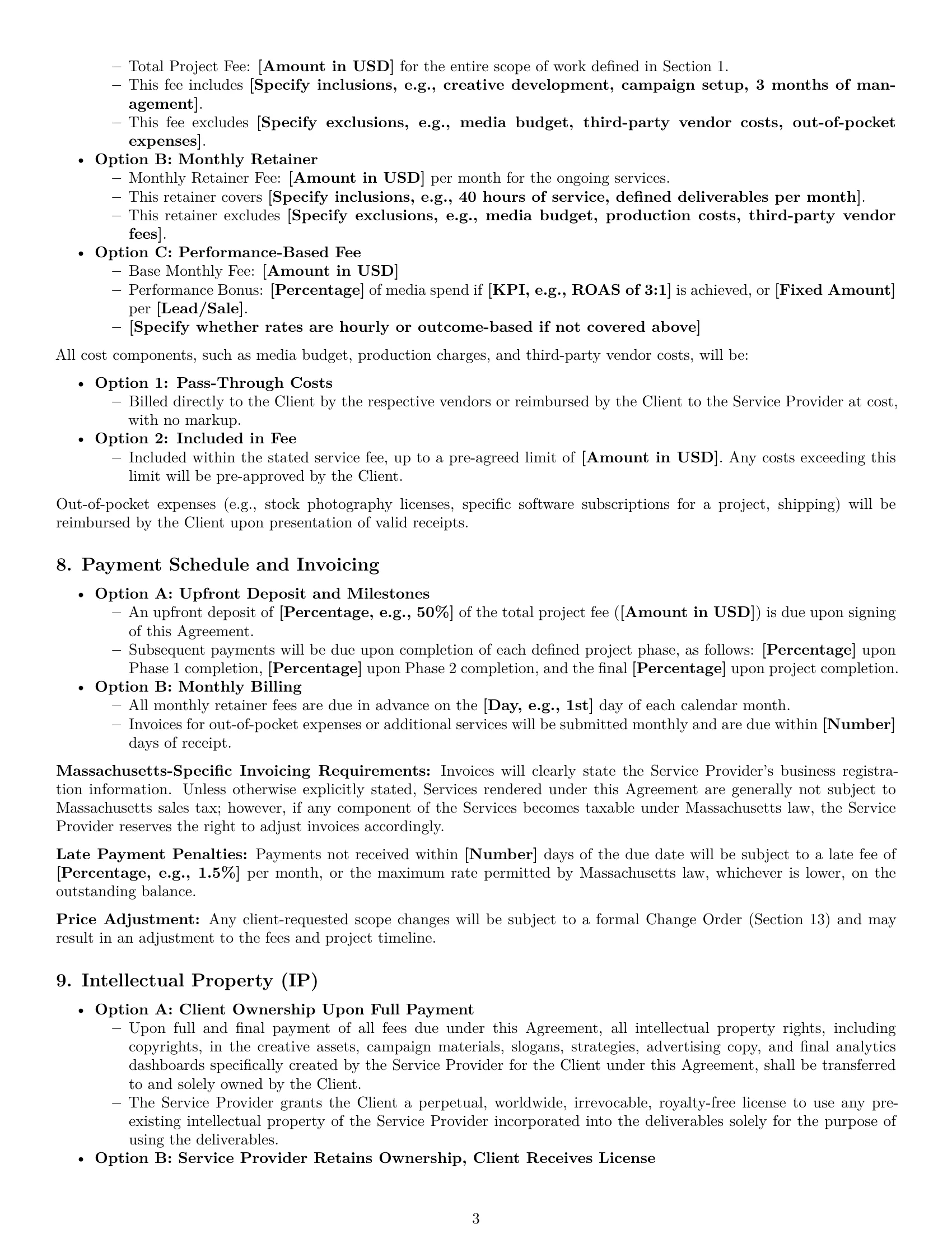 Preview page 3 of Pro Massachusetts marketing service contract template