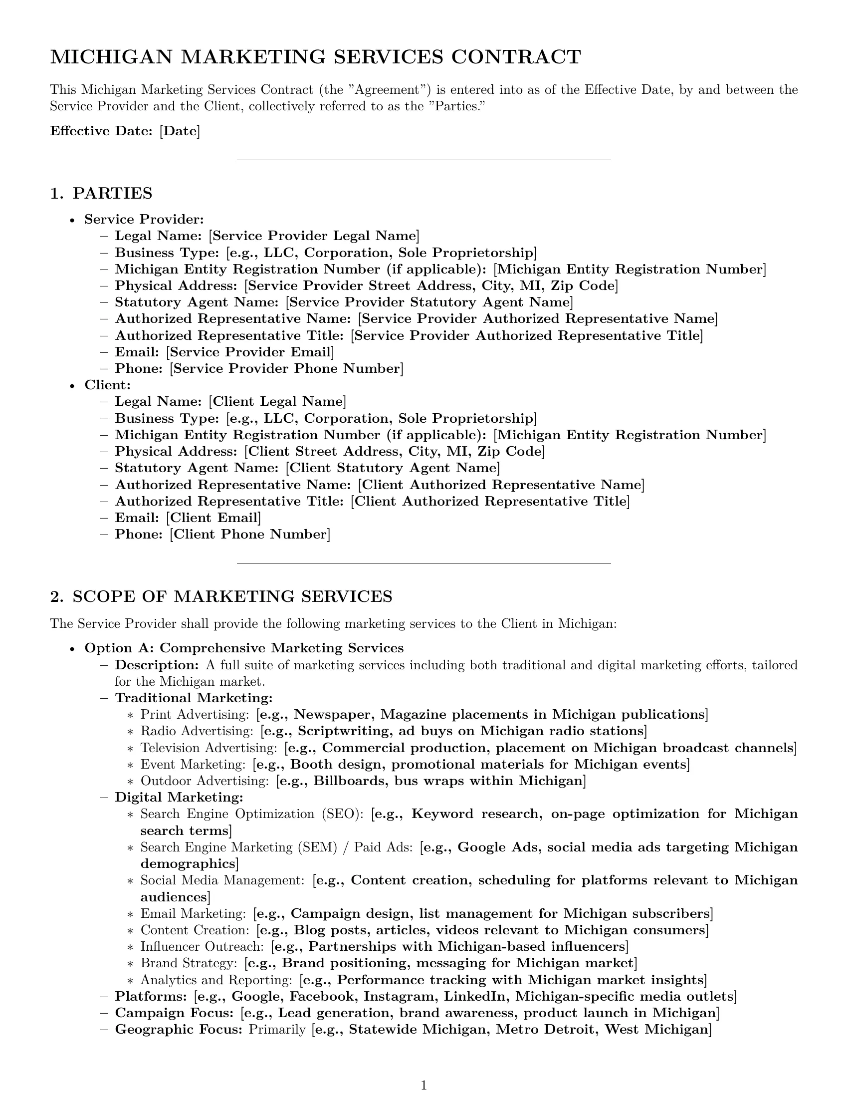 Preview page 1 of Pro Michigan marketing service contract template