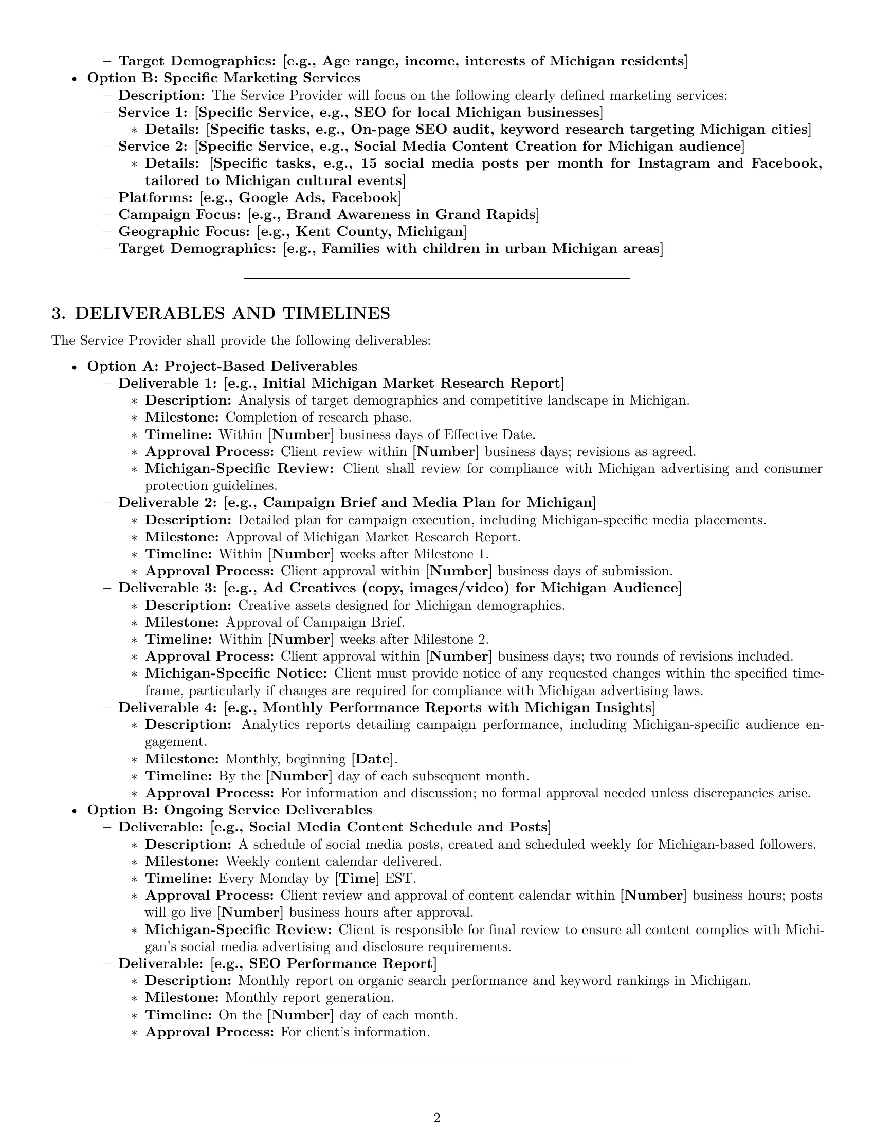 Preview page 2 of Pro Michigan marketing service contract template