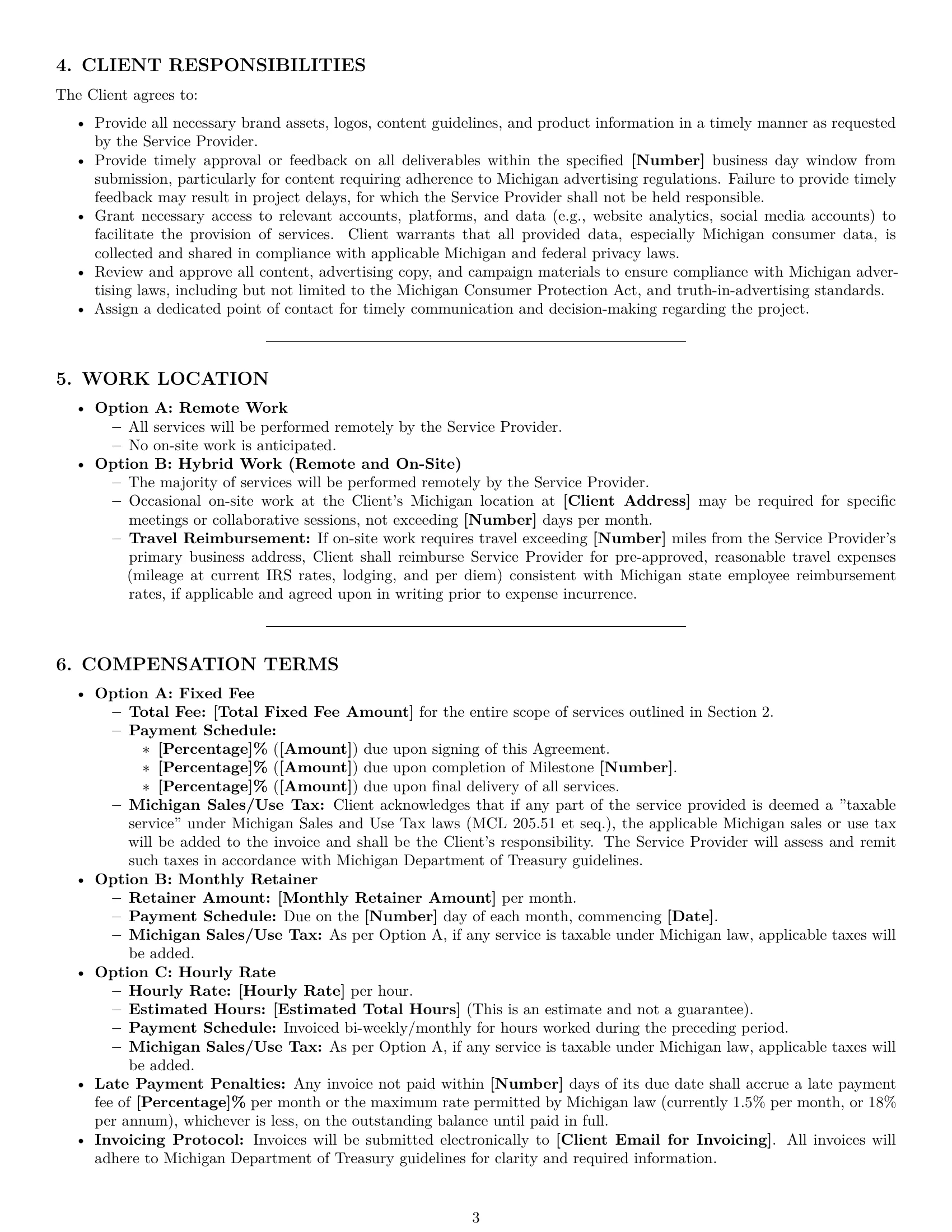 Preview page 3 of Pro Michigan marketing service contract template