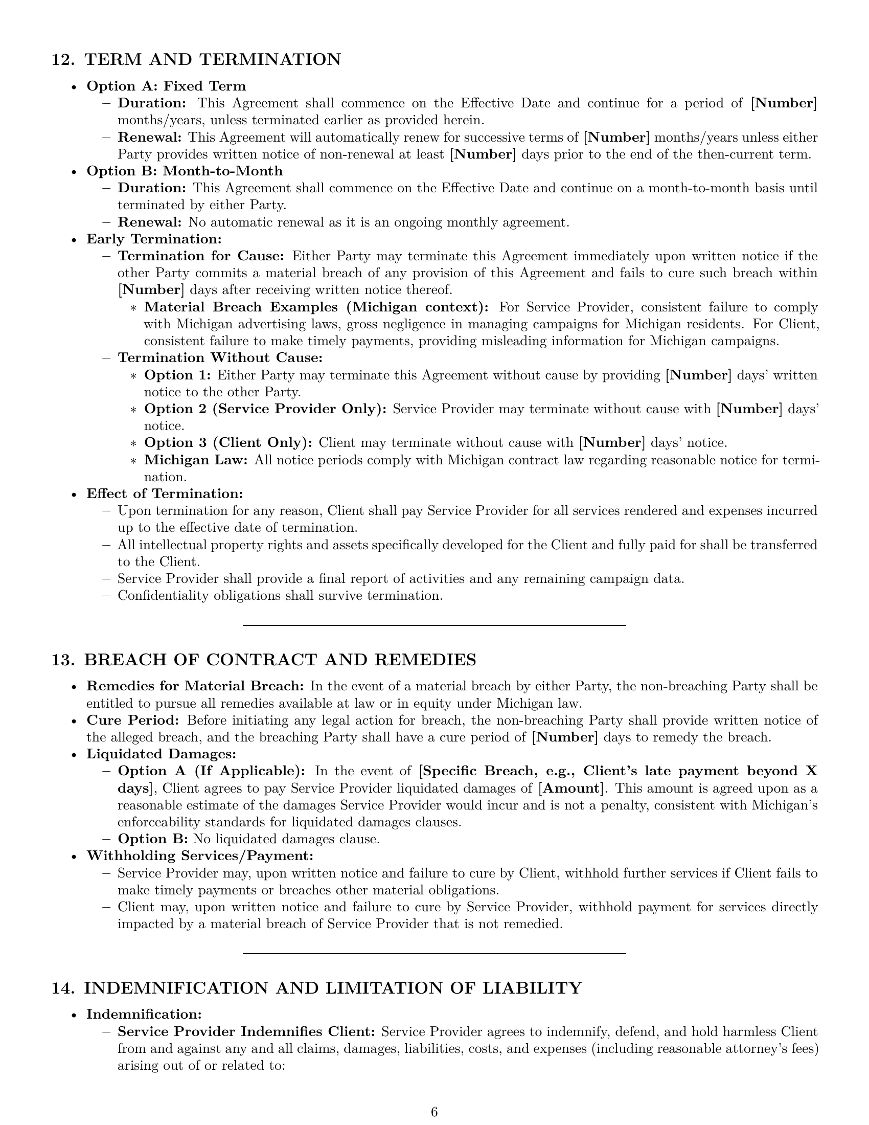 Preview page 6 of Pro Michigan marketing service contract template