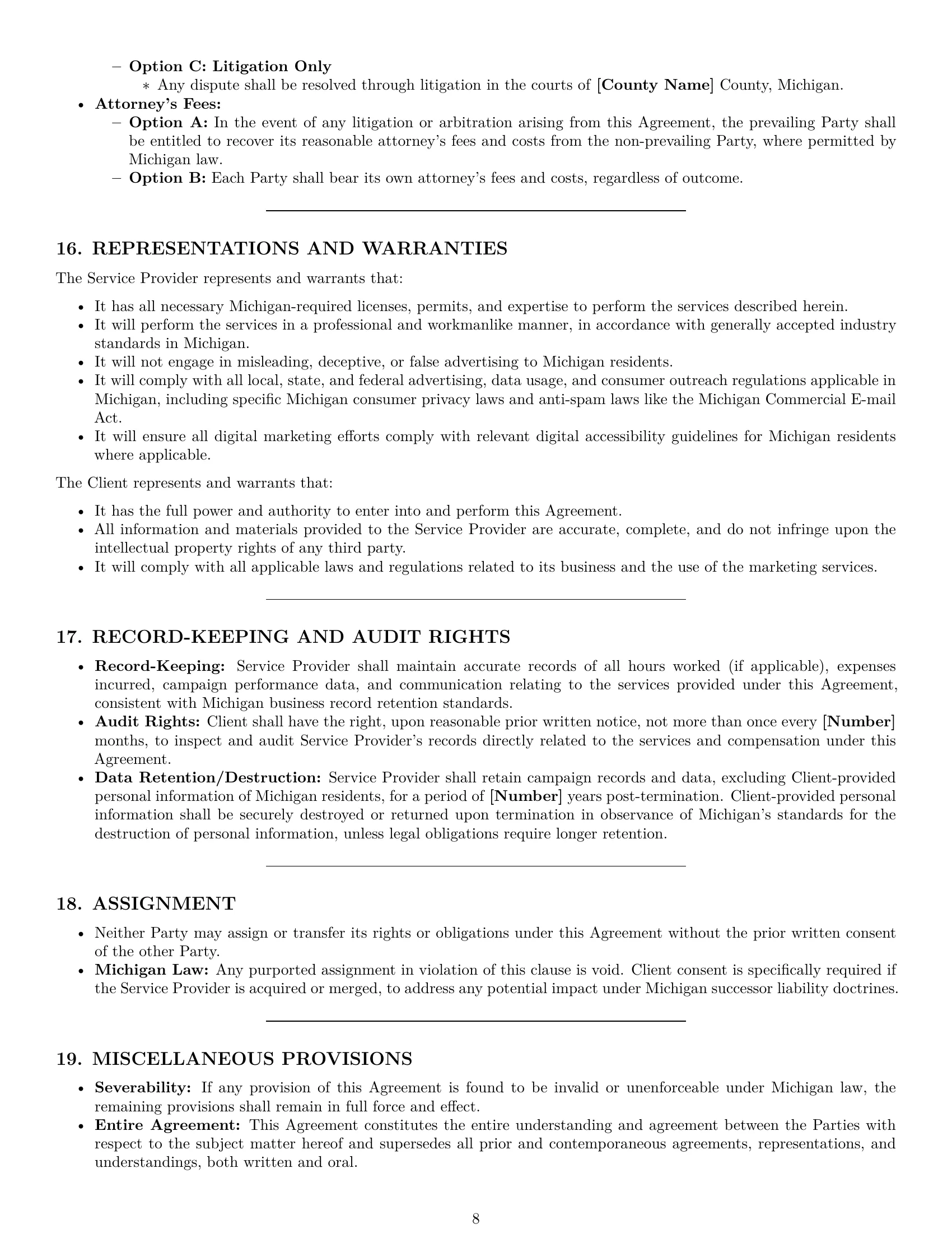 Preview page 8 of Pro Michigan marketing service contract template