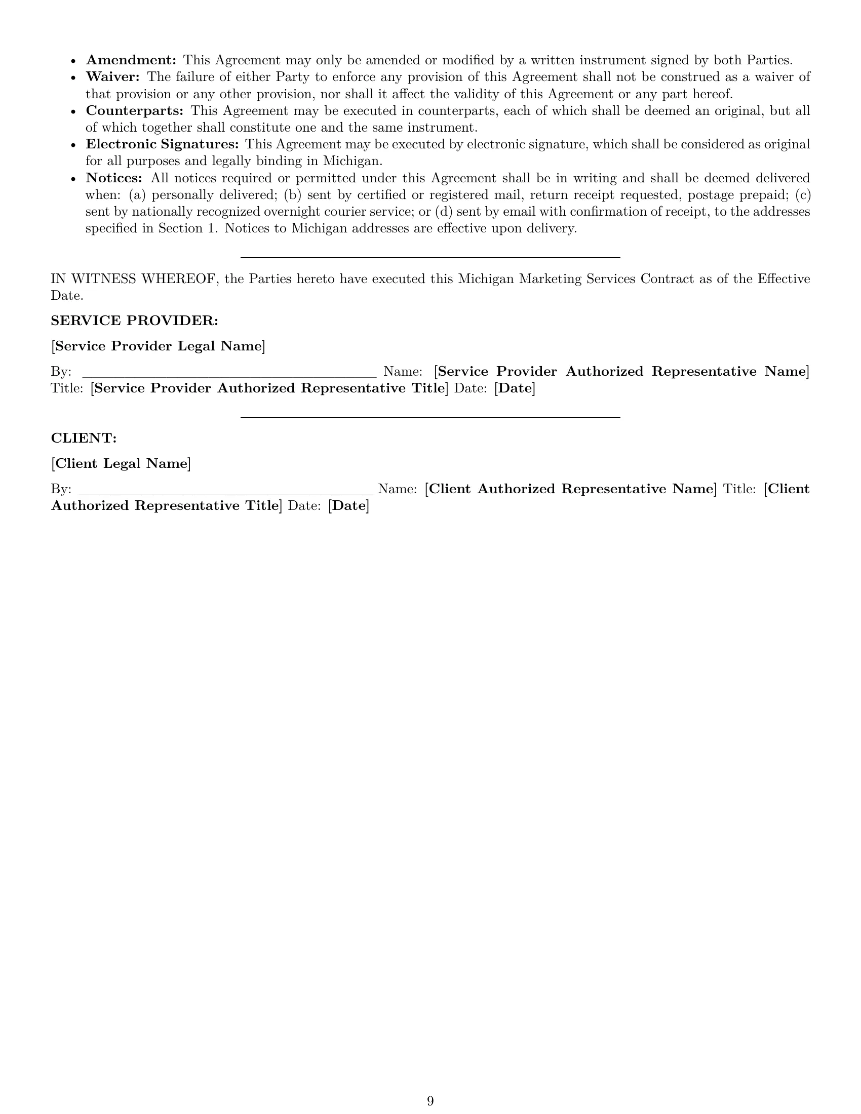 Preview page 9 of Pro Michigan marketing service contract template