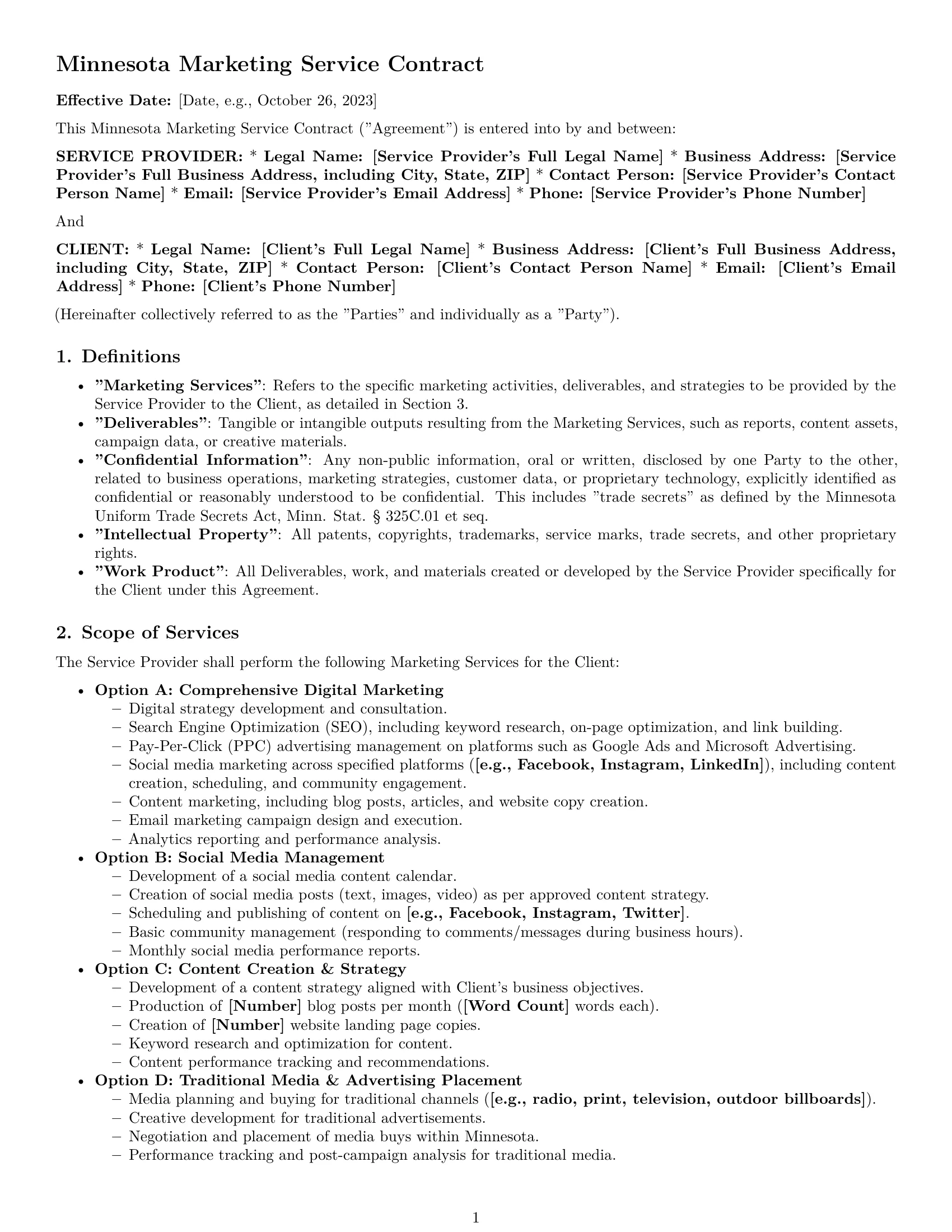 Preview page 1 of Pro Minnesota marketing service contract template