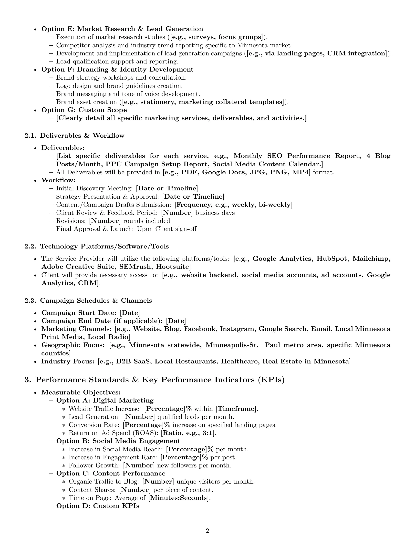 Preview page 2 of Pro Minnesota marketing service contract template