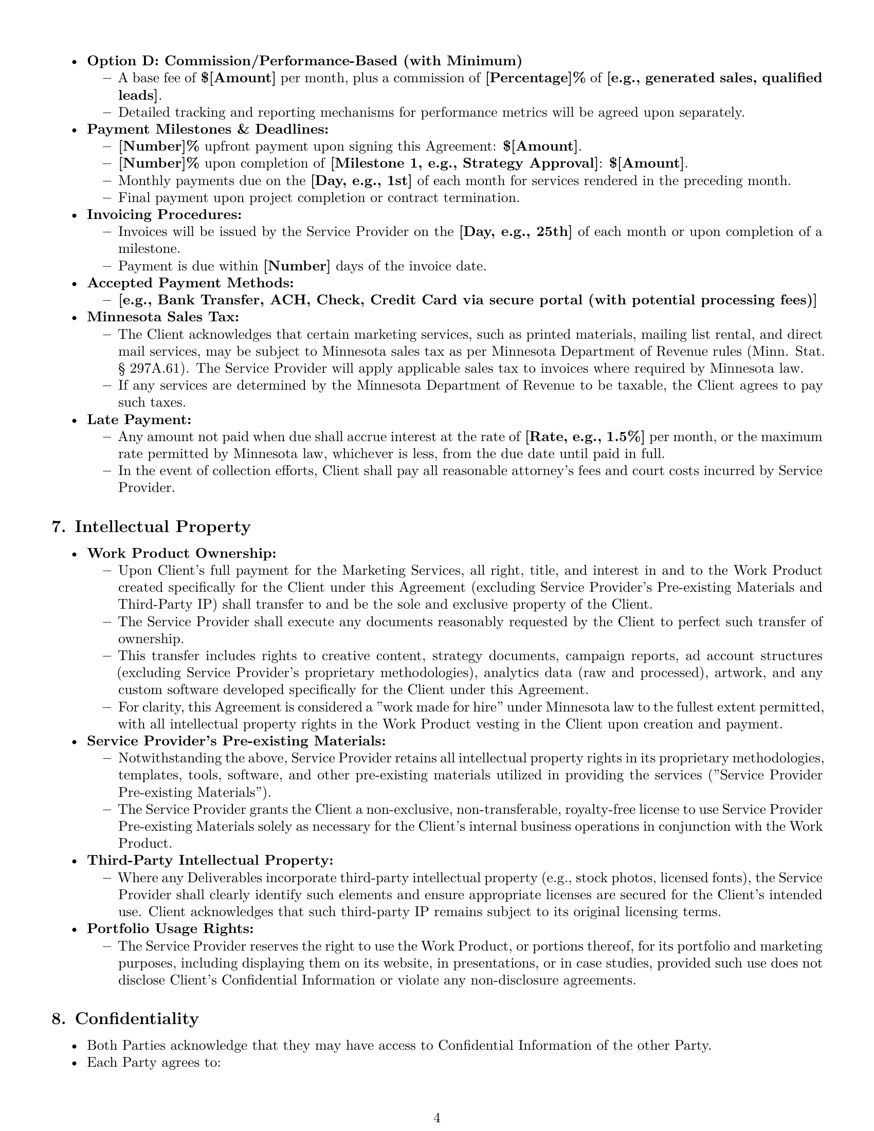 Preview page 4 of Pro Minnesota marketing service contract template
