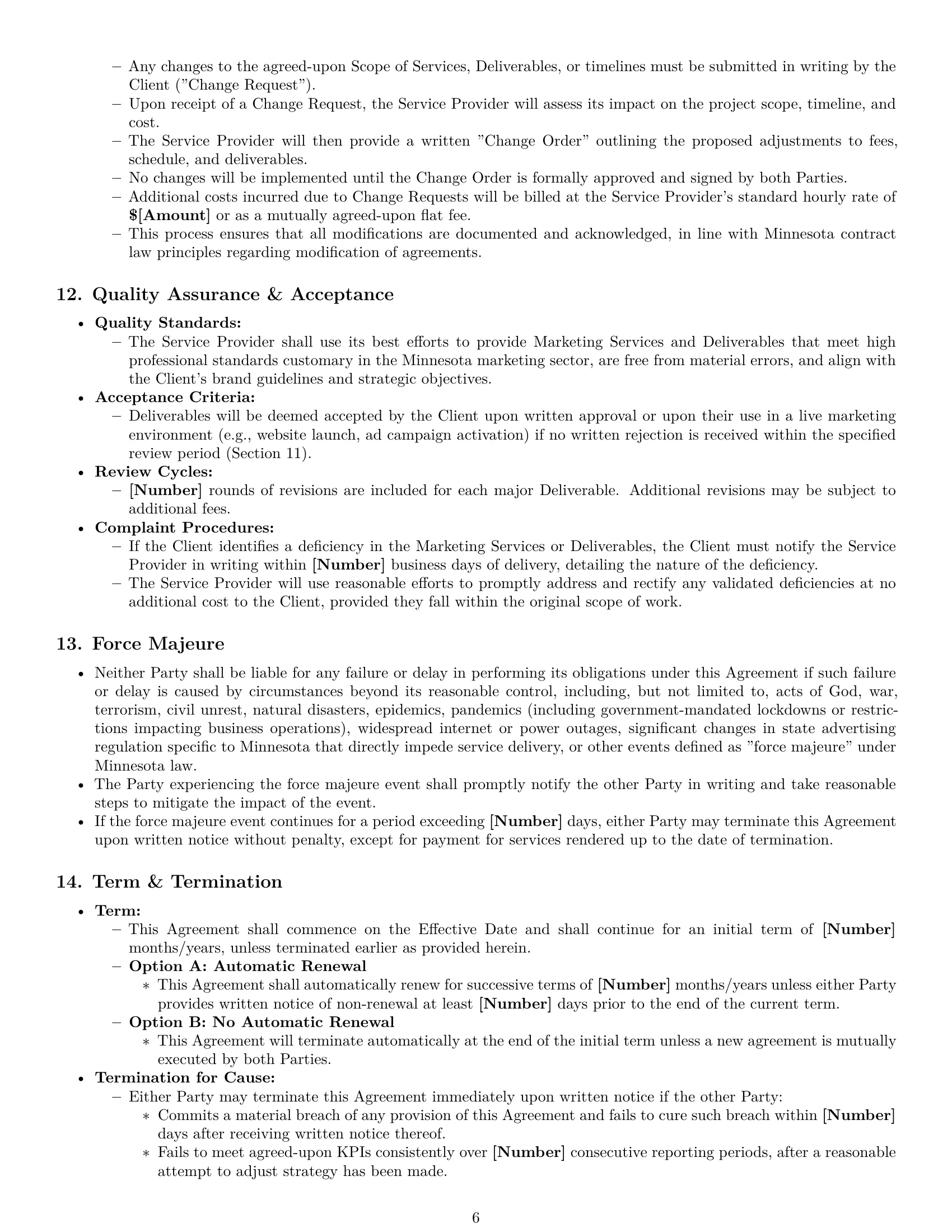 Preview page 6 of Pro Minnesota marketing service contract template