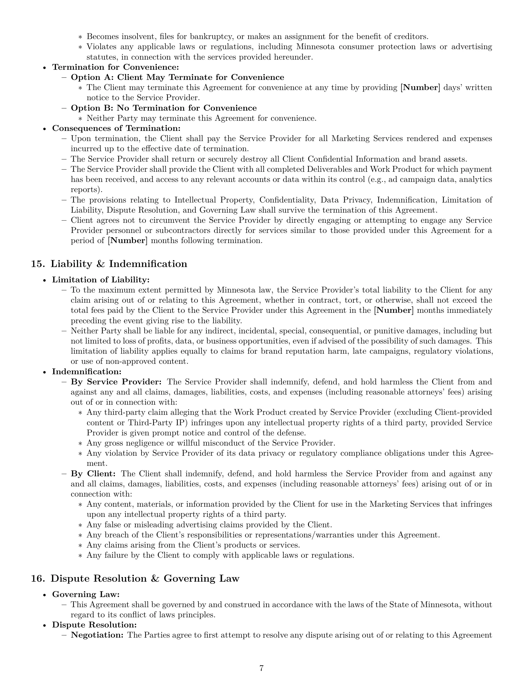 Preview page 7 of Pro Minnesota marketing service contract template
