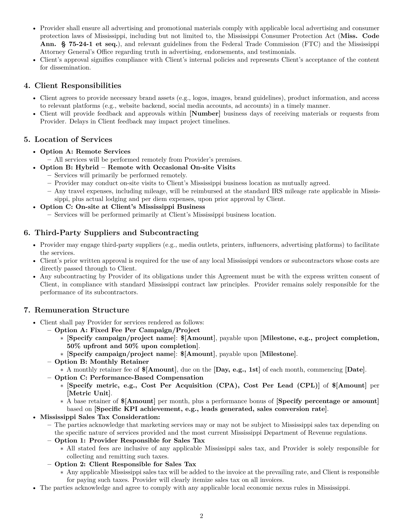 Preview page 2 of Pro Mississippi marketing service contract template