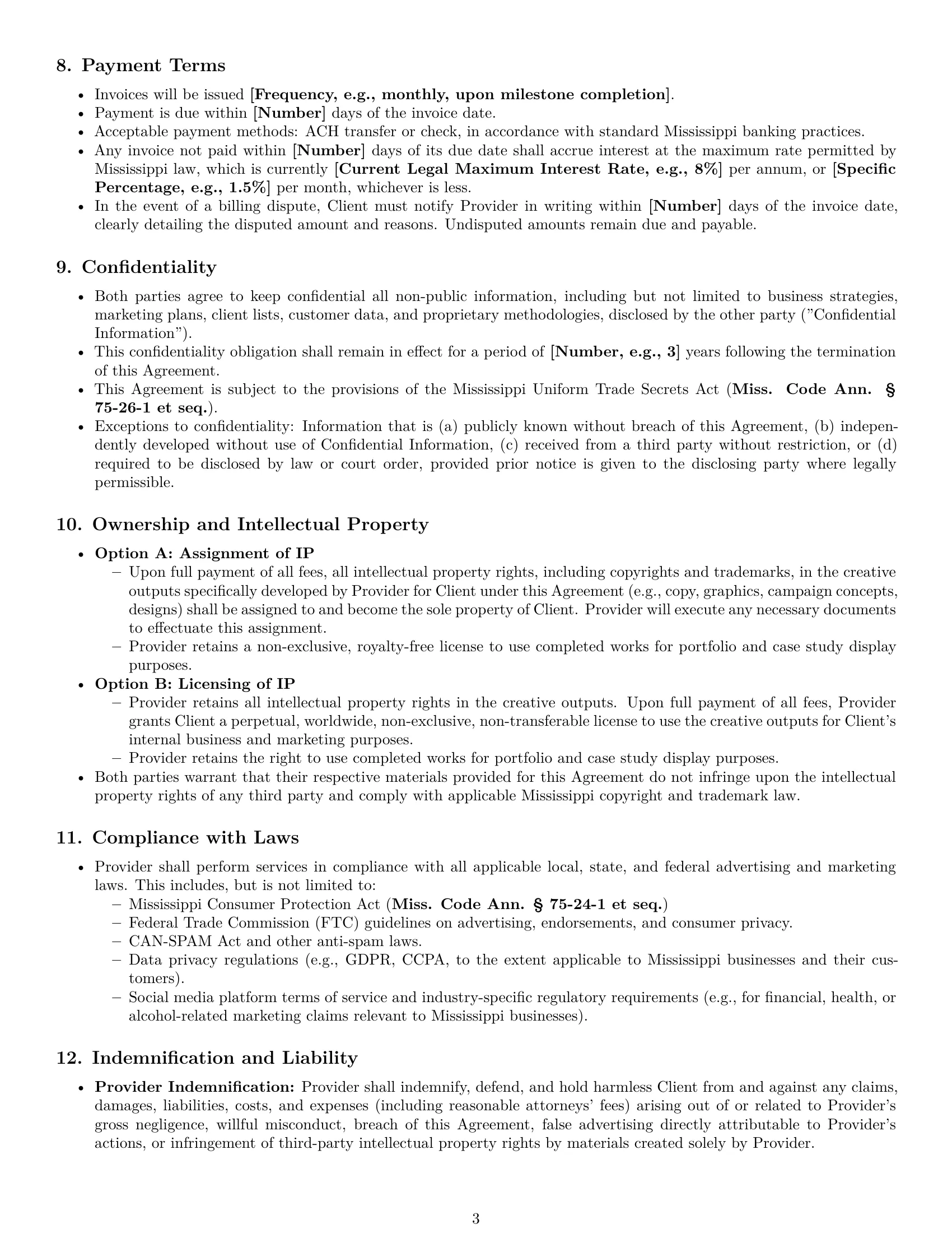 Preview page 3 of Pro Mississippi marketing service contract template