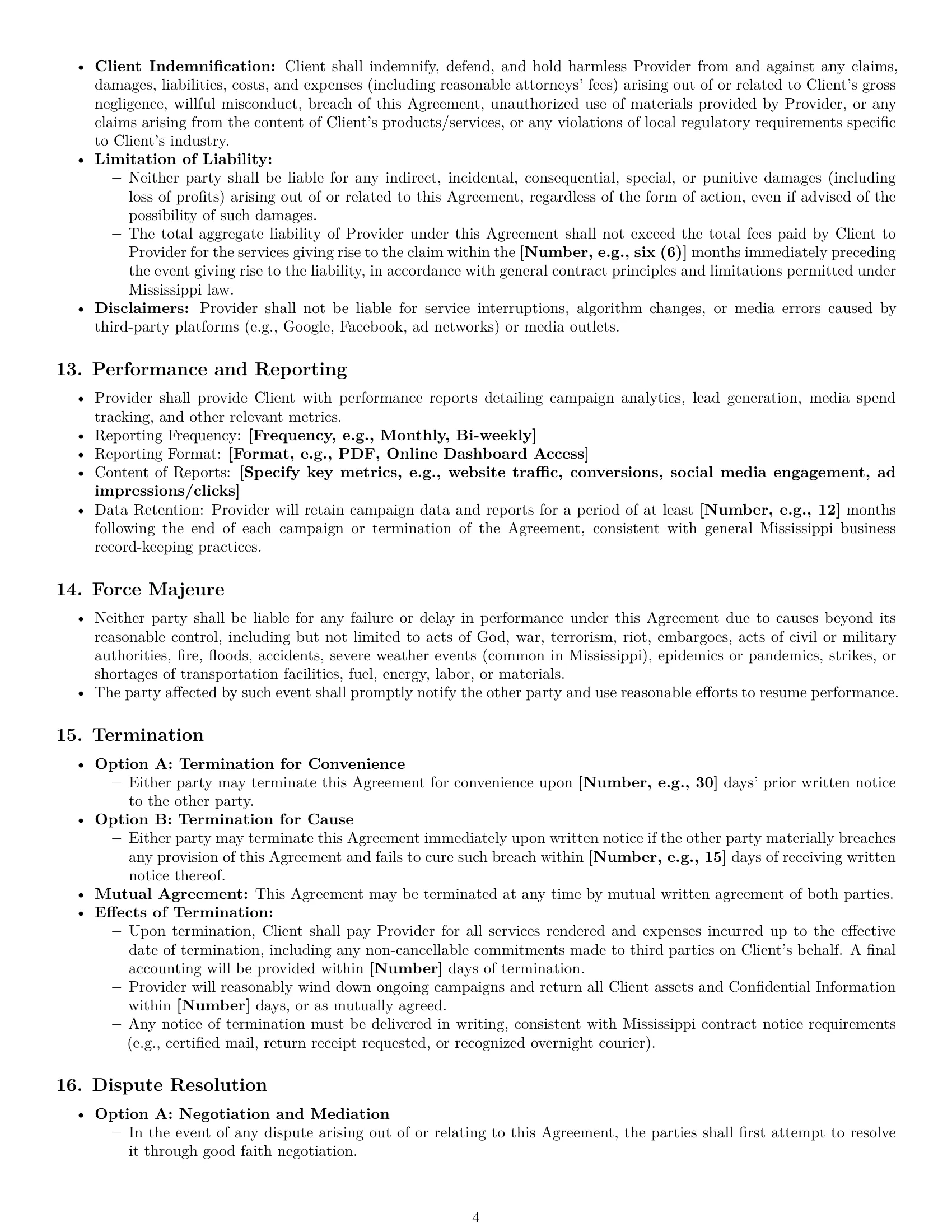 Preview page 4 of Pro Mississippi marketing service contract template
