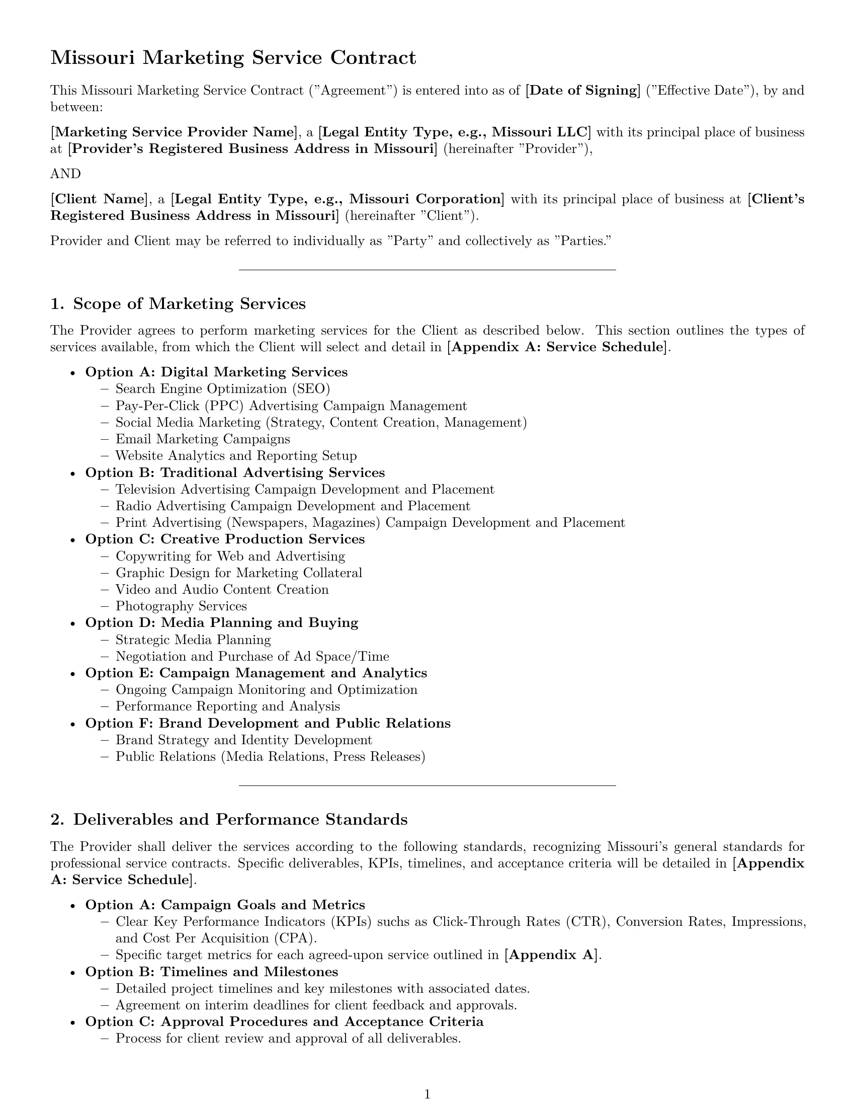 Preview page 1 of Pro Missouri marketing service contract template