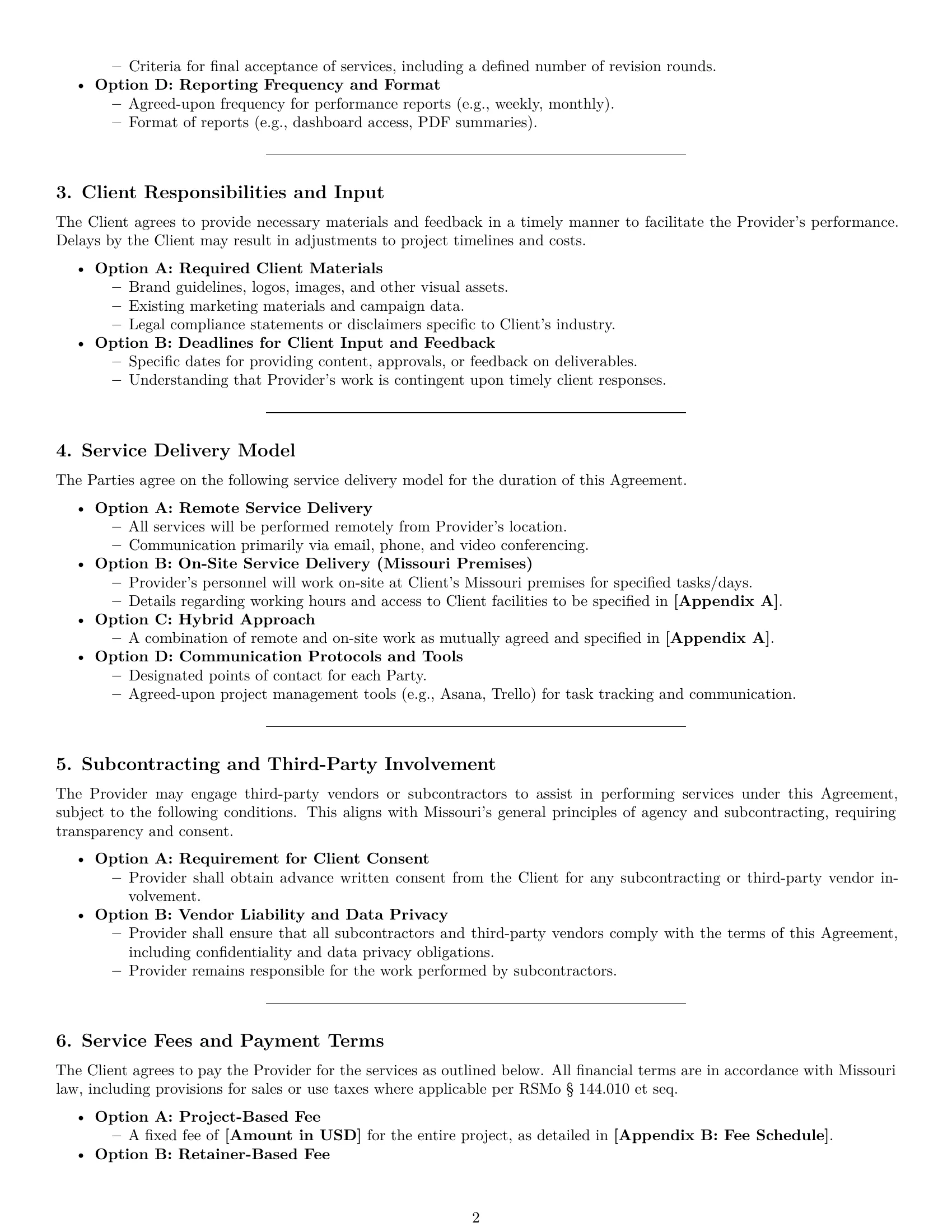 Preview page 2 of Pro Missouri marketing service contract template