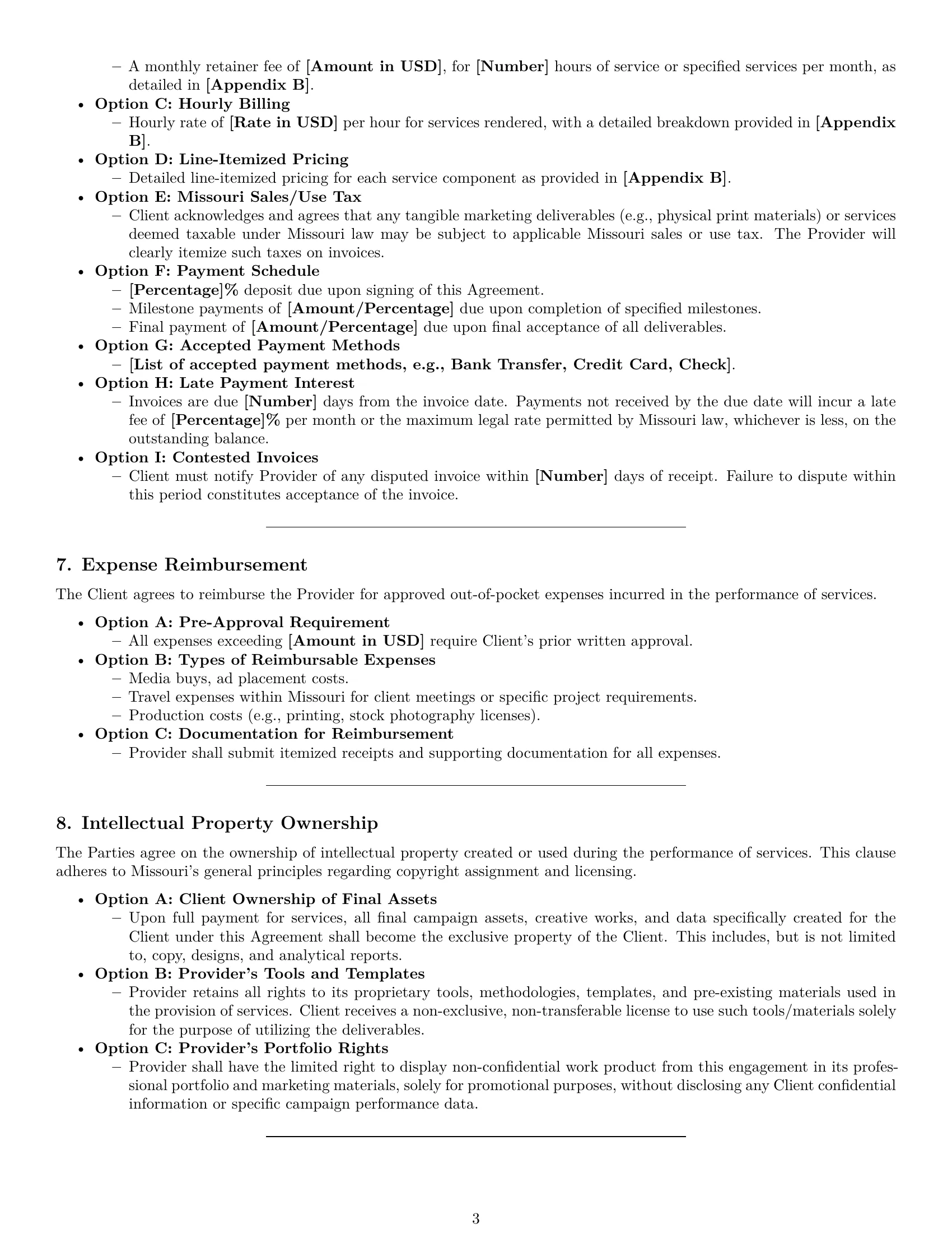 Preview page 3 of Pro Missouri marketing service contract template