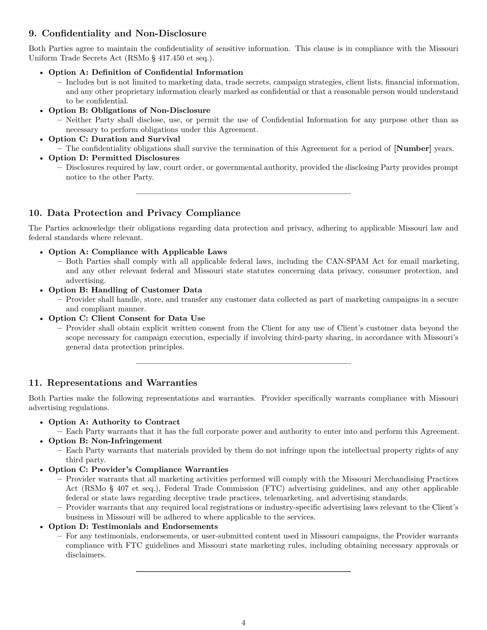 Preview page 4 of Pro Missouri marketing service contract template