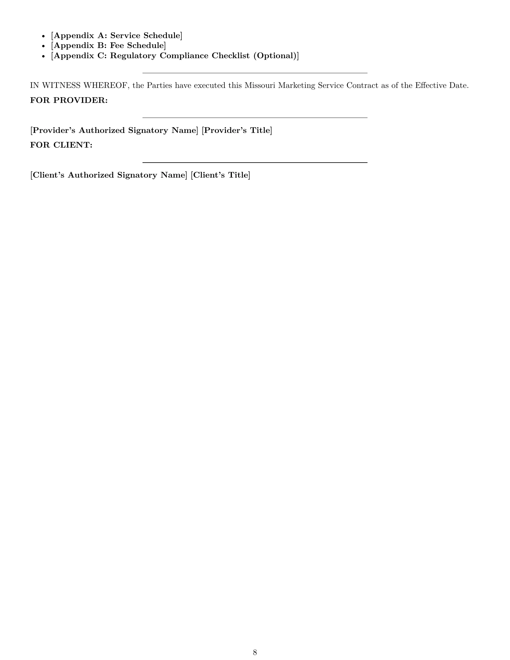 Preview page 8 of Pro Missouri marketing service contract template