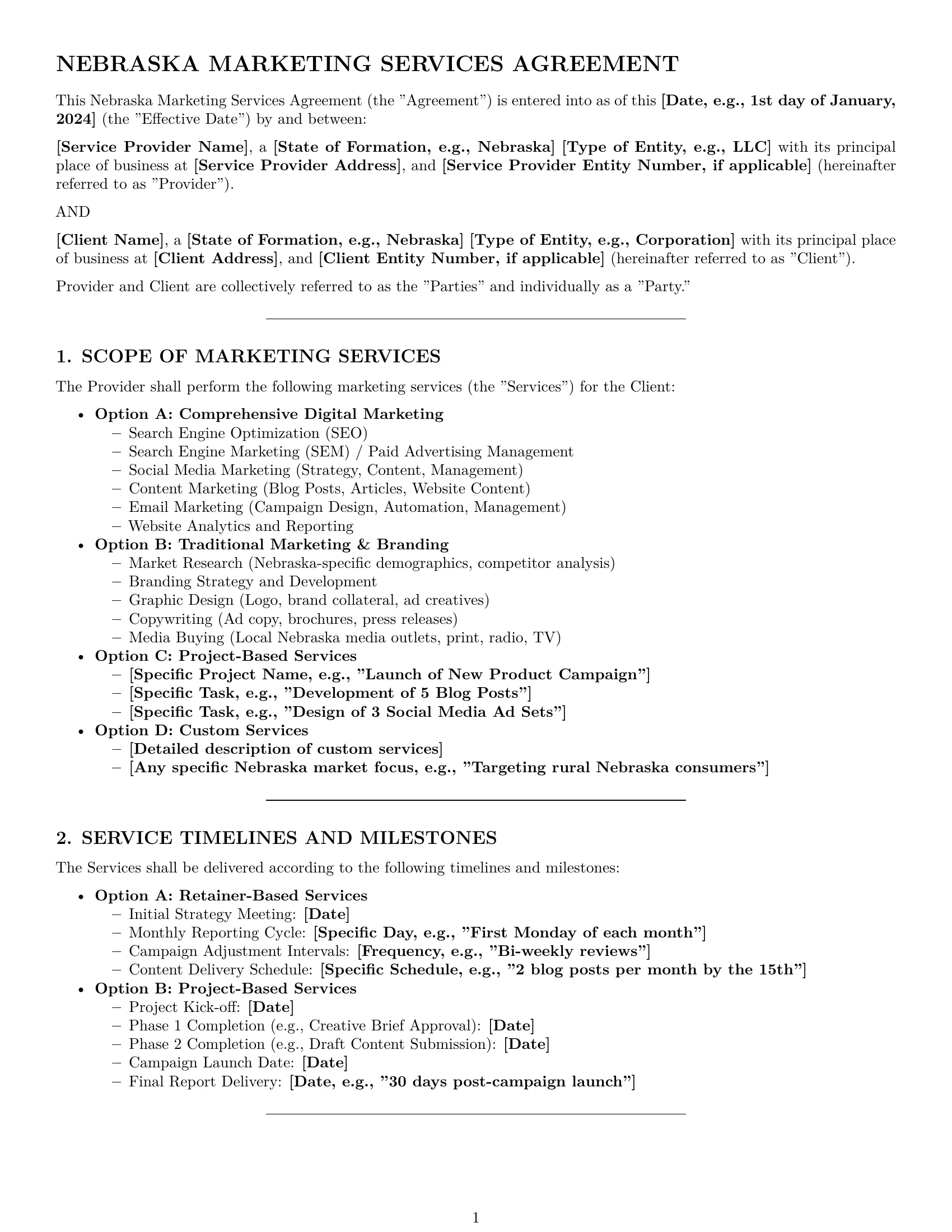 Preview page 1 of Pro Nebraska marketing service contract template