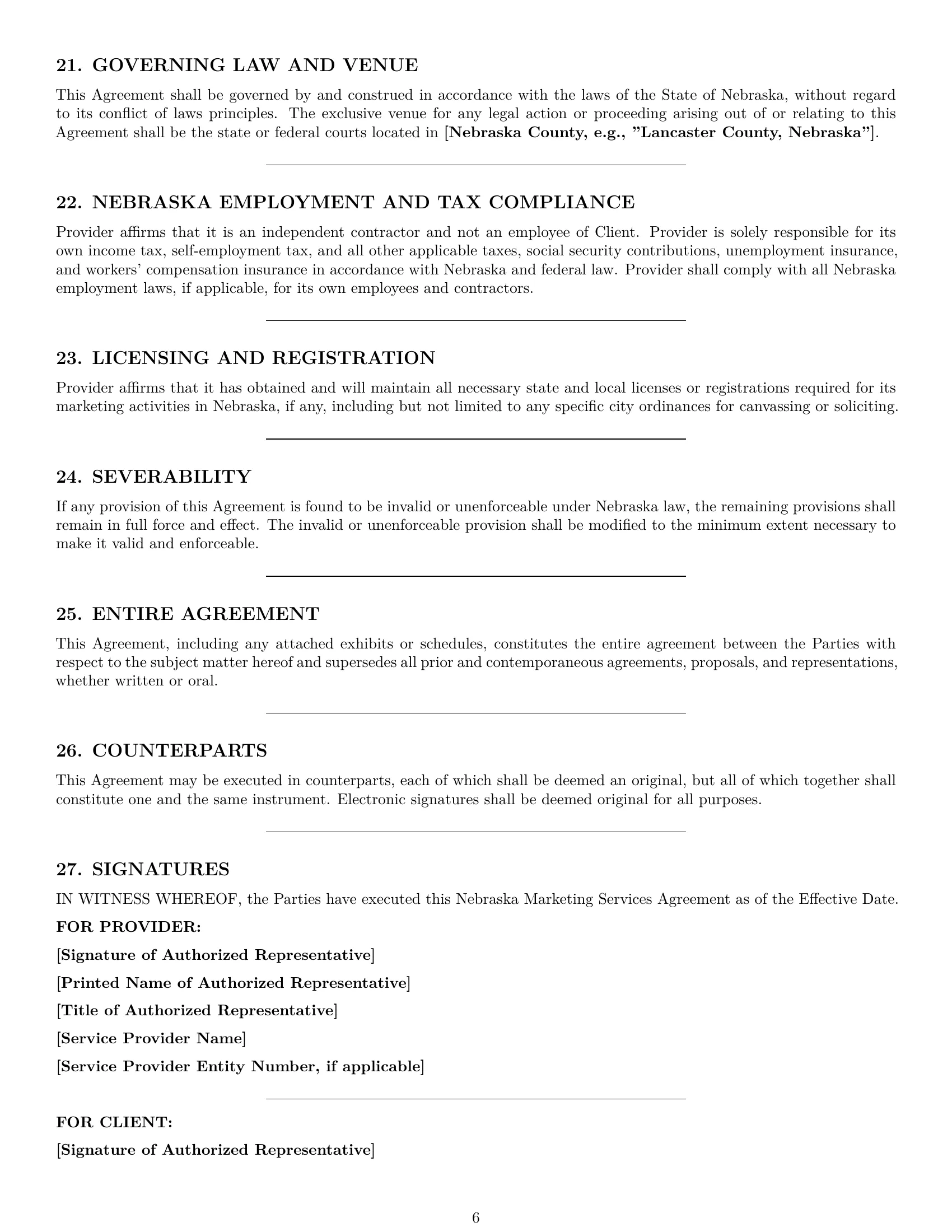 Preview page 6 of Pro Nebraska marketing service contract template