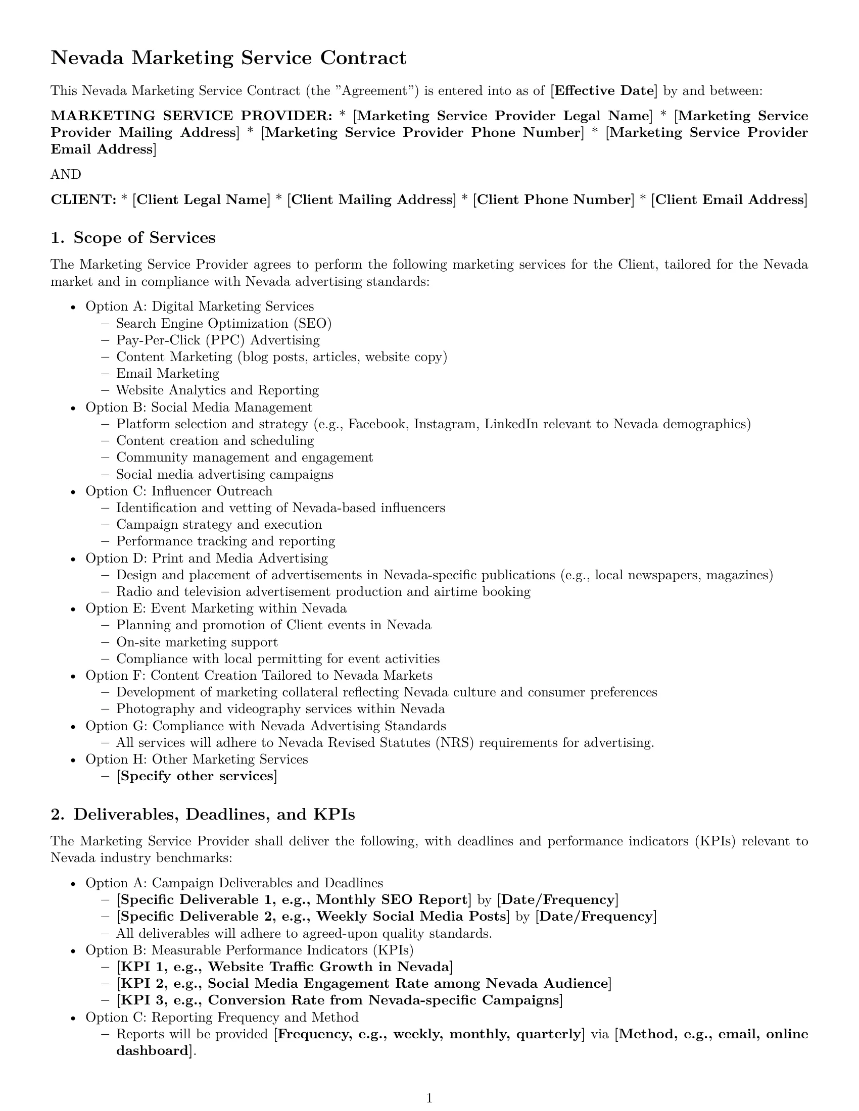 Preview page 1 of Pro Nevada marketing service contract template