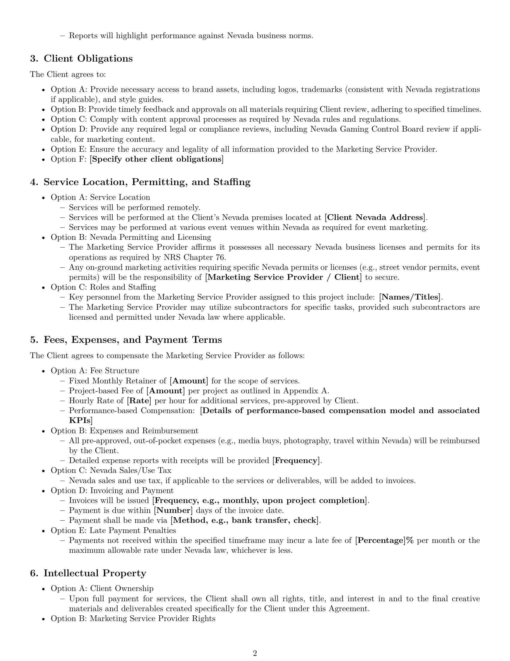 Preview page 2 of Pro Nevada marketing service contract template